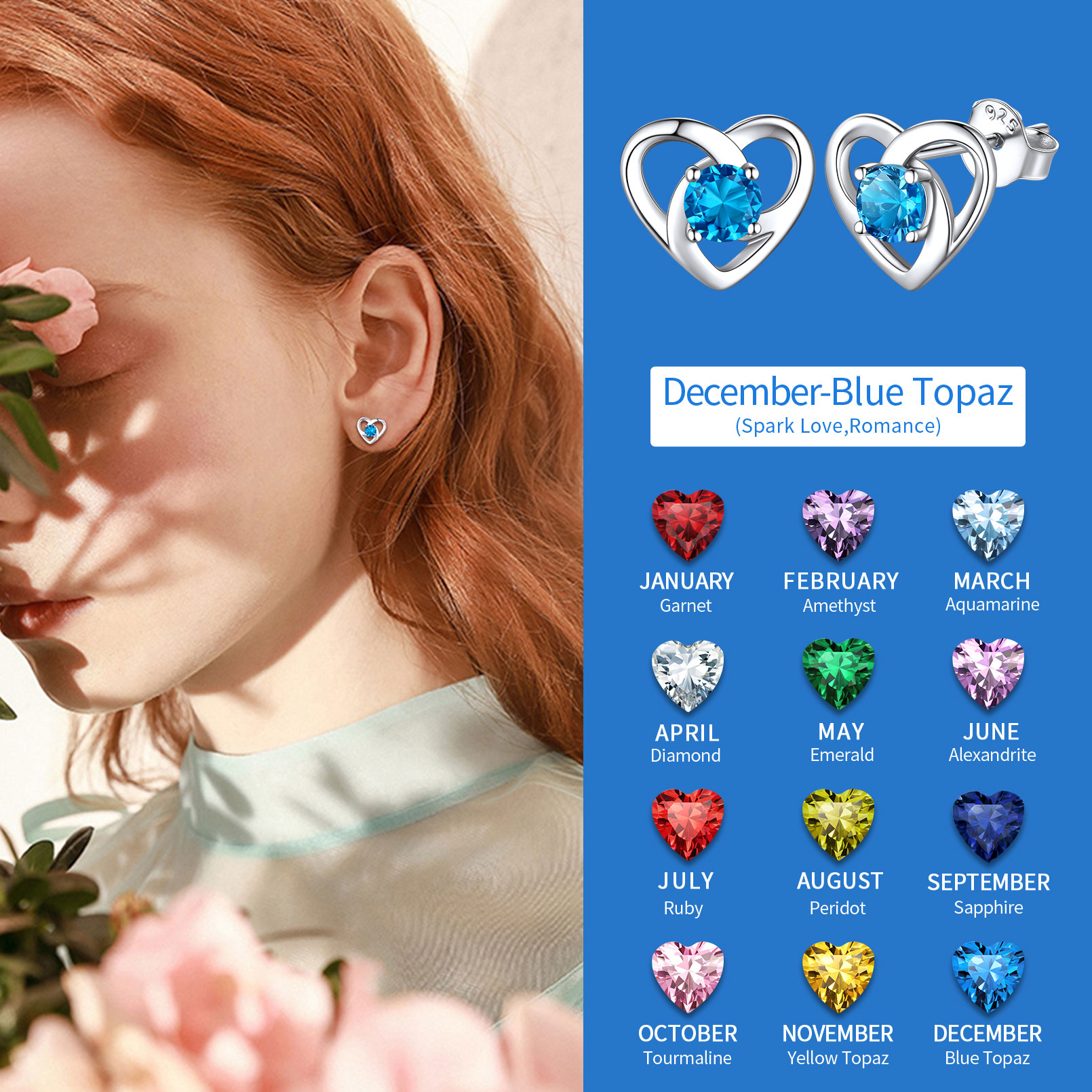 Celtic Knot Heart with Birthstone Earrings in Different Month Colors