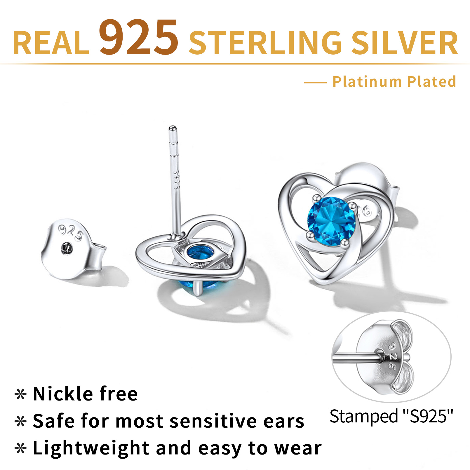 Sterling Silver Celtic Knot Heart with Birthstone Earrings for women