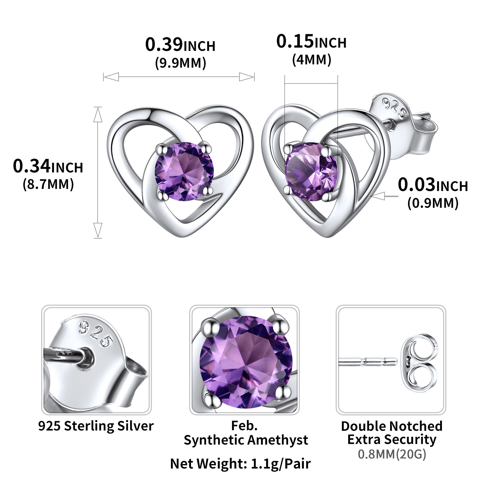 Celtic Knot Heart with February Birthstone Earrings for women