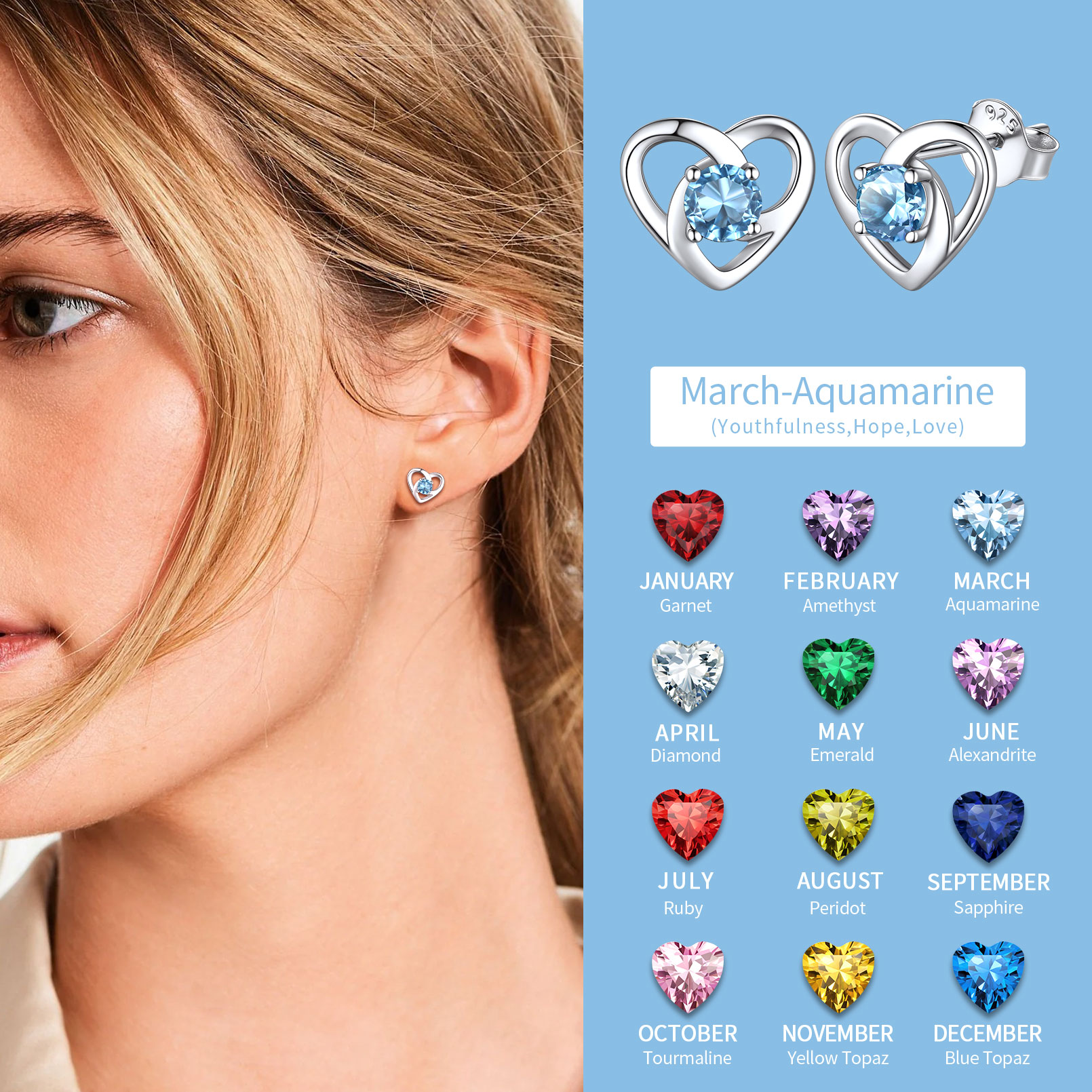 Celtic Knot Heart with Birthstone Earrings in Different Month Colors