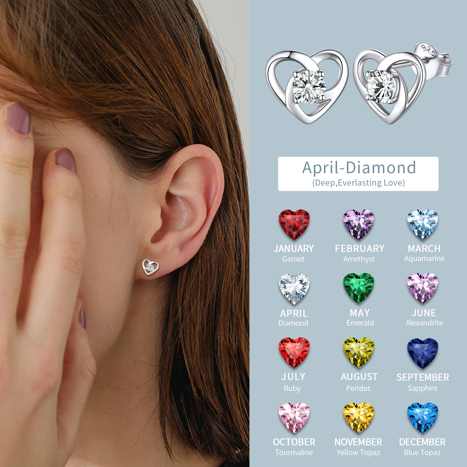 Celtic Knot Heart with Birthstone Earrings in Different Month Colors