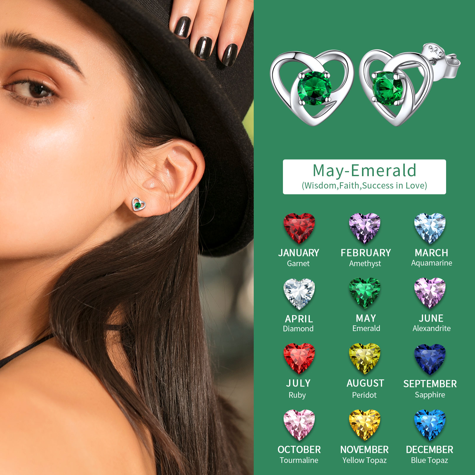 Celtic Knot Heart with Birthstone Earrings in Different Month Colors