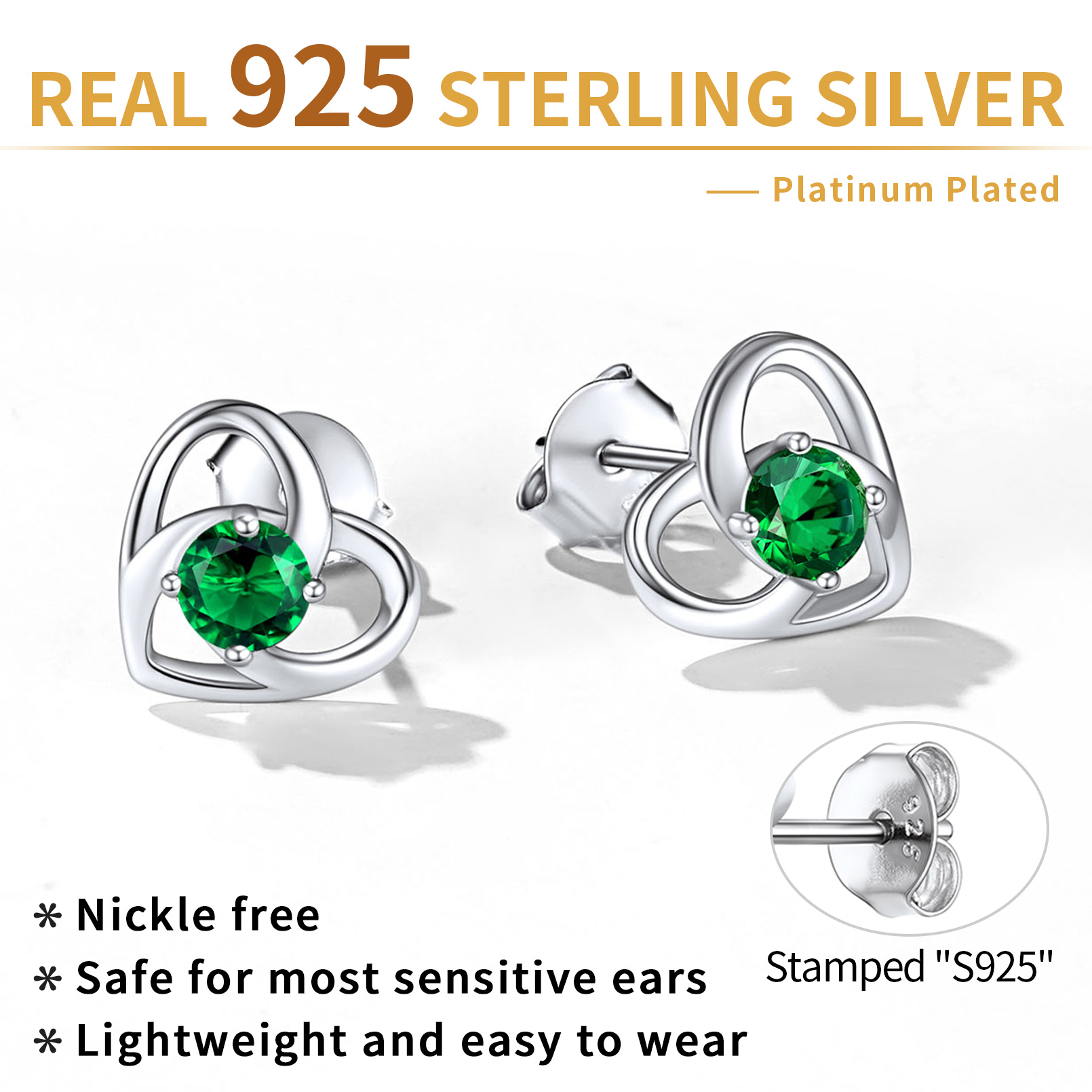 Sterling Silver Celtic Knot Heart with Birthstone Earrings for women