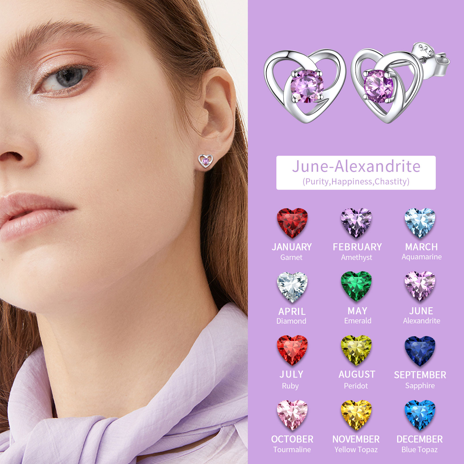 Celtic Knot Heart with Birthstone Earrings in Different Month Colors