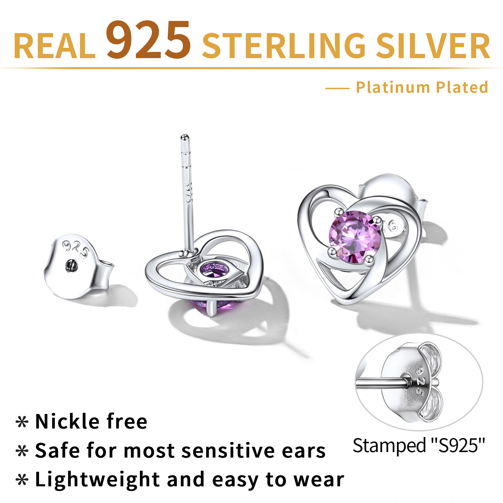 Sterling Silver Celtic Knot Heart with Birthstone Earrings for women