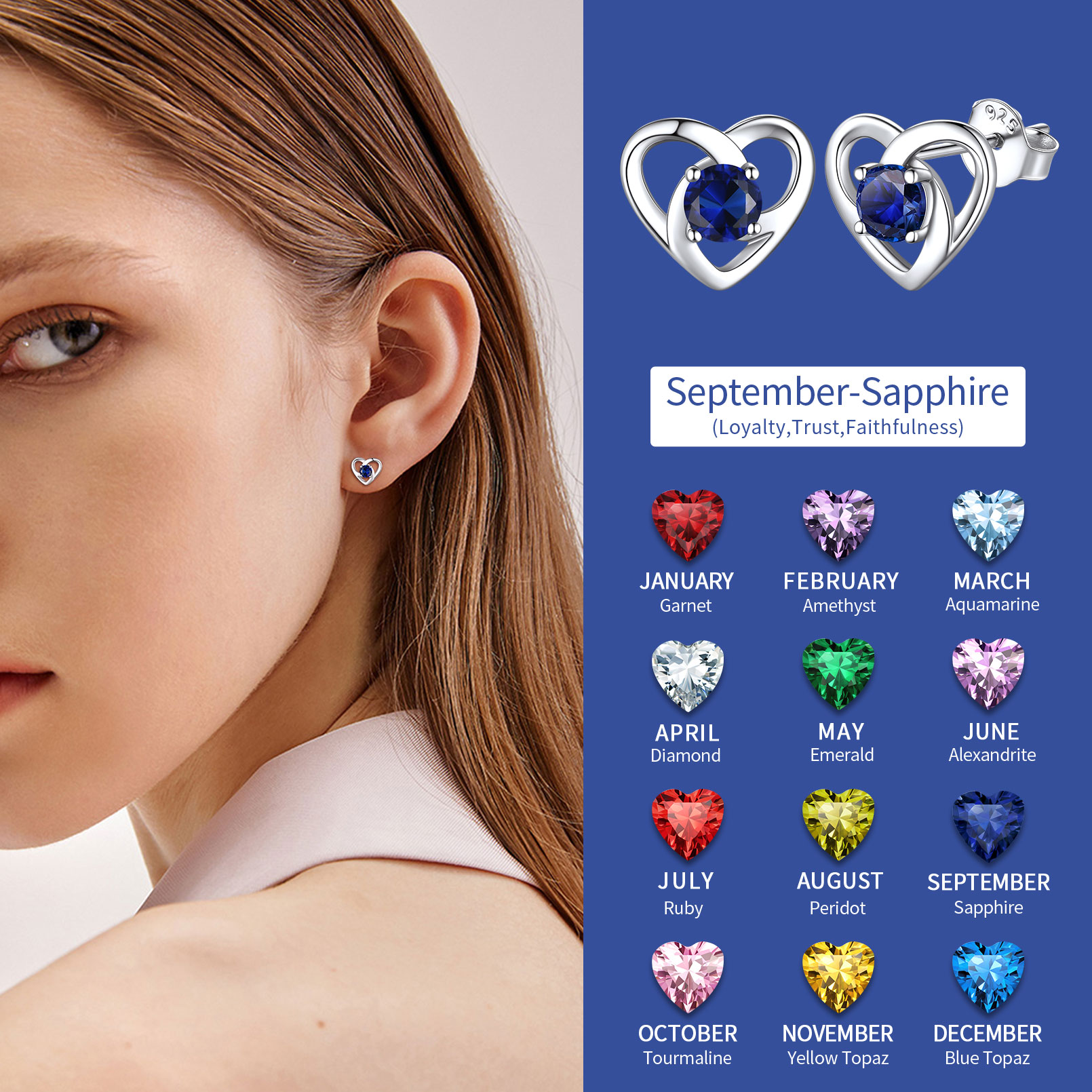 Celtic Knot Heart with Birthstone Earrings in Different Month Colors