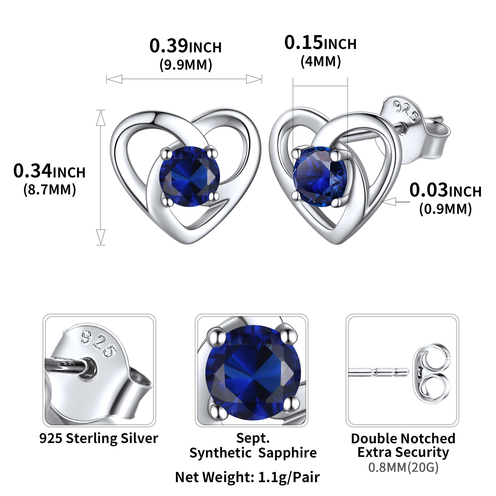 Sterling Silver Celtic Knot Heart with Birthstone Earrings details: Dimensions, Hypoallergenic, Push Back Finding