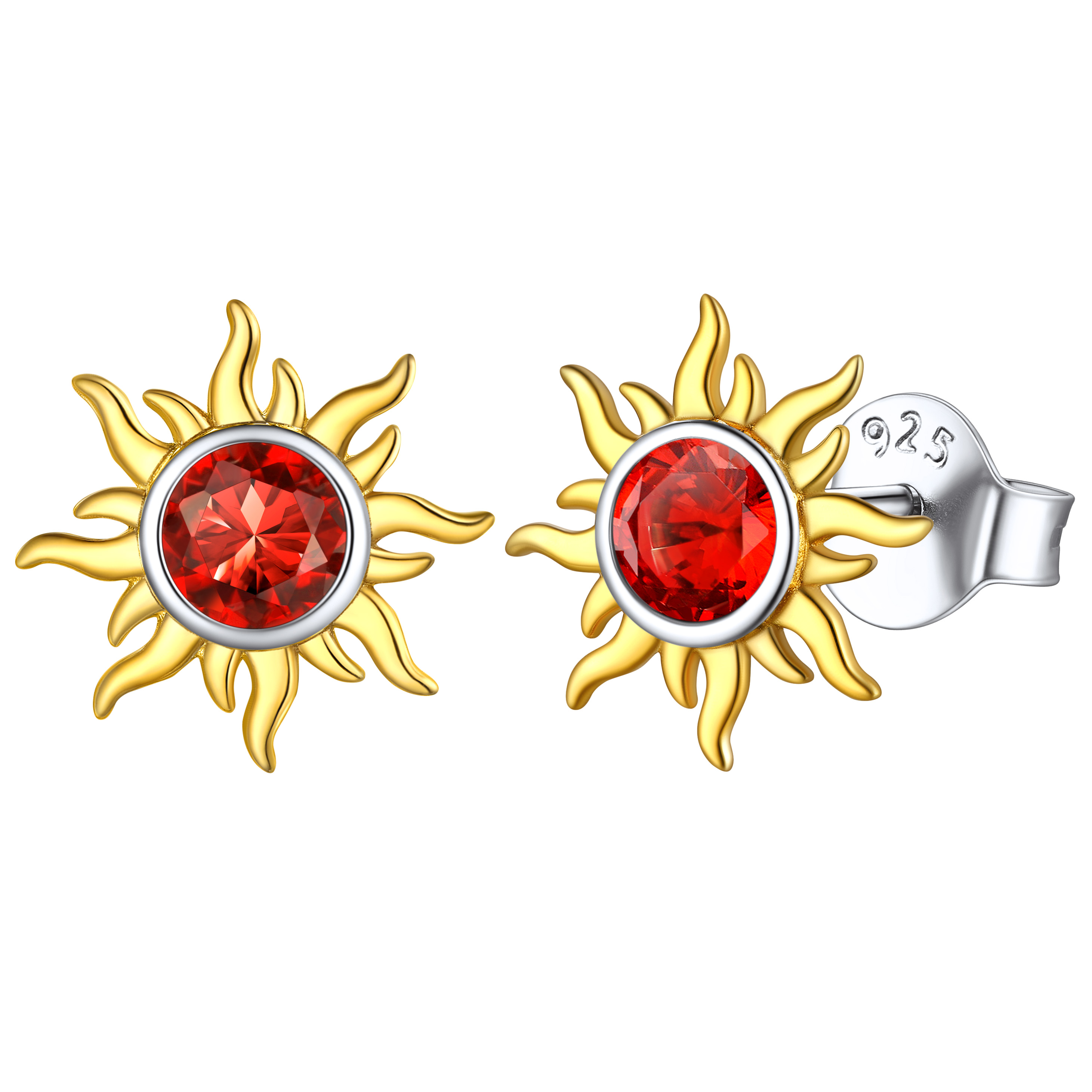 Hypoallergenic Sun Birthstone Earrings for Women, july birthstone, Ruby birthstone, Cancer Birthstone, Leo Birthstone, sterling silver jewelry, gift idea