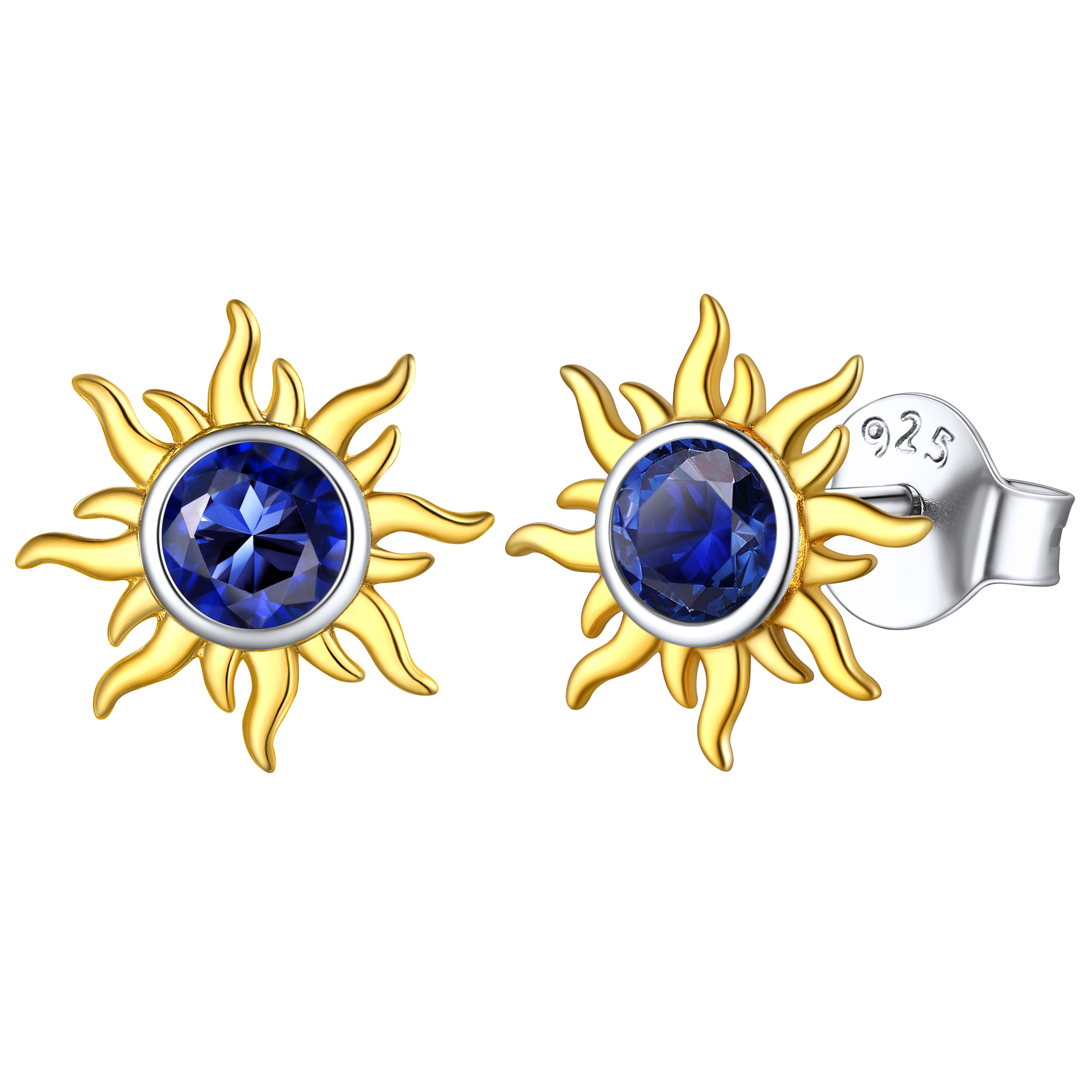 Hypoallergenic Sun Birthstone Earrings for Women, september birthstone, Sapphire Jewelry, Virgo Birthstone, Libra Birthstone, sterling silver jewelry, gift idea