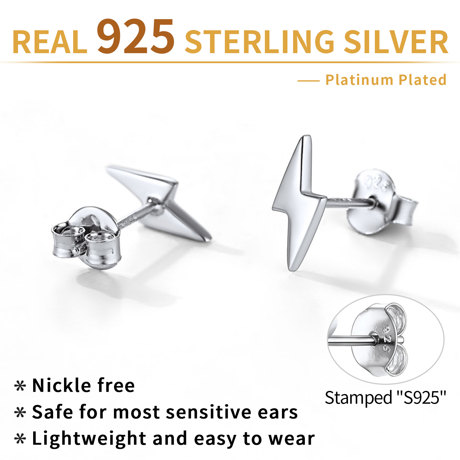 Sterling Silver Lightning Studs Earrings