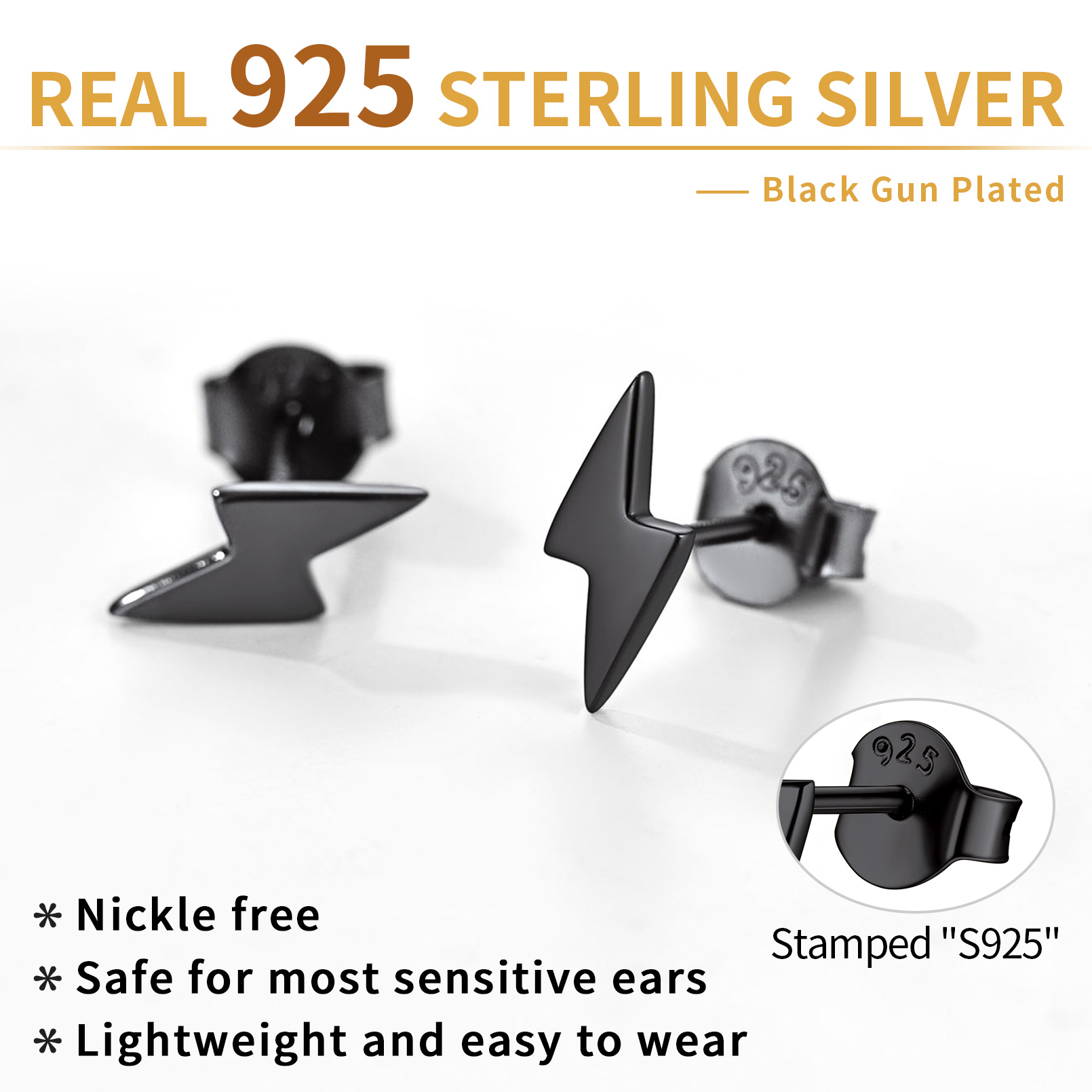 Sterling Silver Lightning Studs Earrings