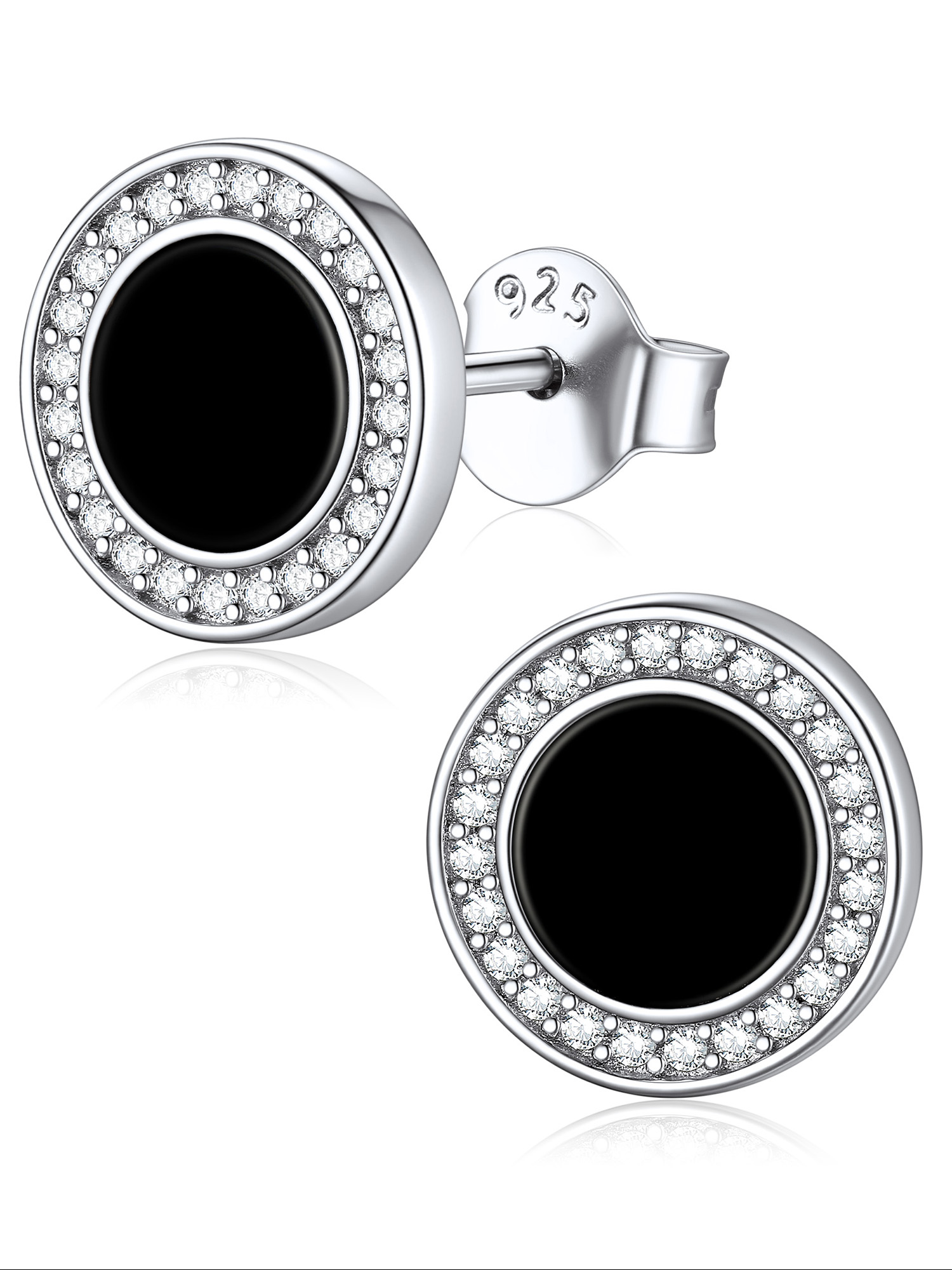 Black Onyx Round Cubic Zirconia Halo Stud Earrings