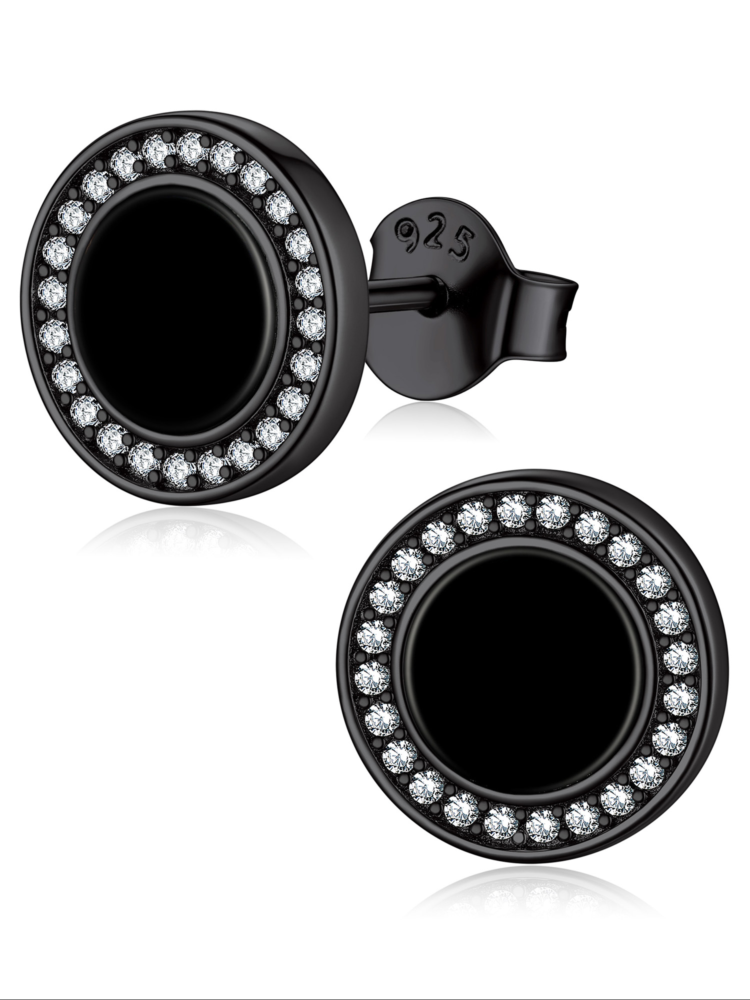 Black Onyx Round Cubic Zirconia Halo Stud Earrings