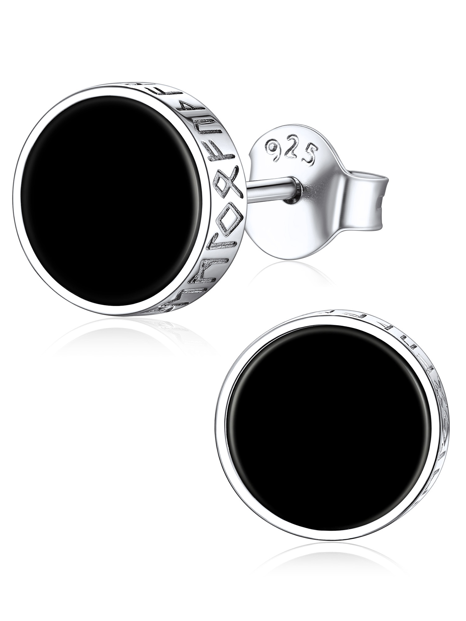 Black Onyx with Viking Rune Stud Earrings