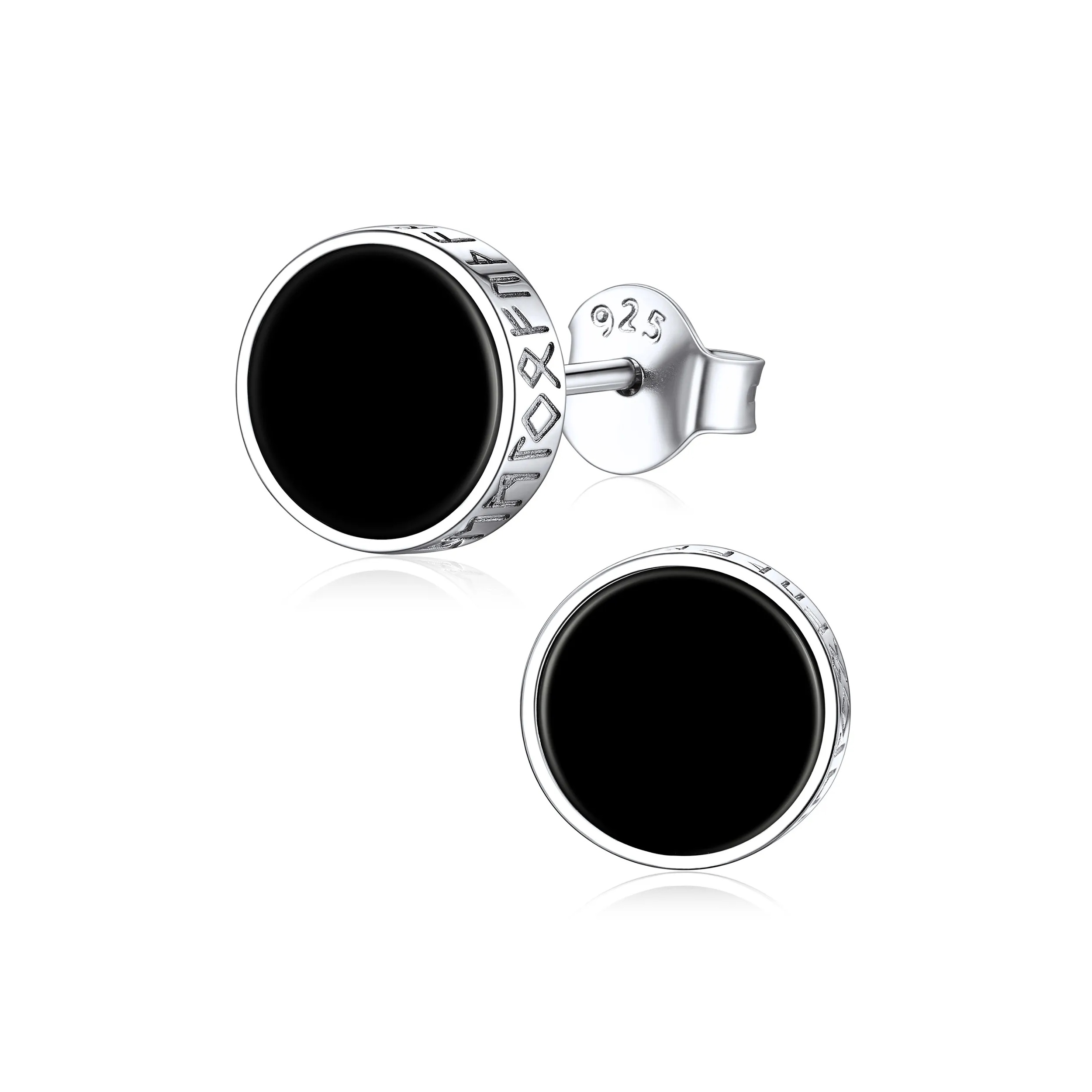 Black Onyx with Viking Rune Stud Earrings