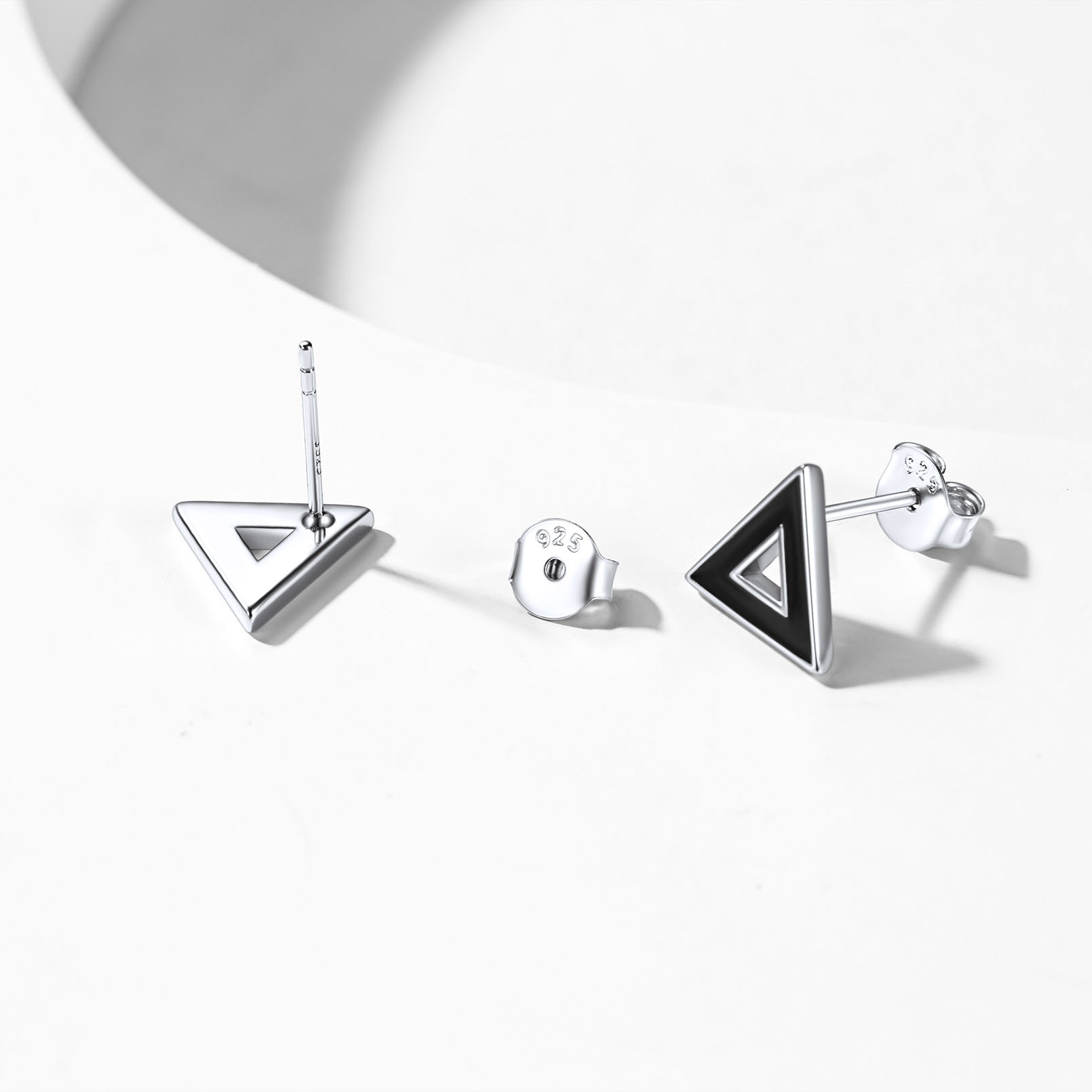 Sterling Silver Small Black Hallow Triangle Earrings