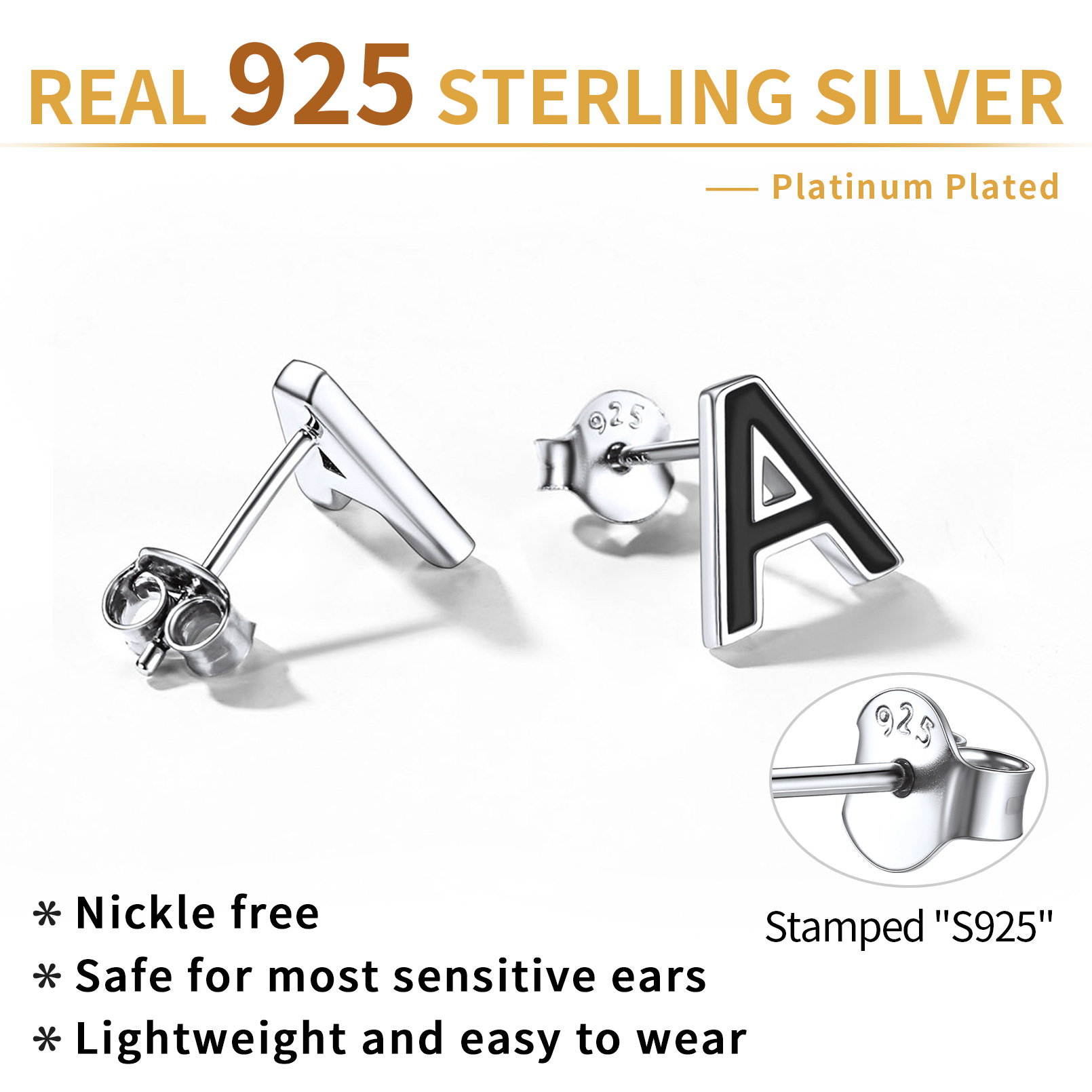 Sterling Silver ChicSilver 3D Initials Letter Studs Earrings