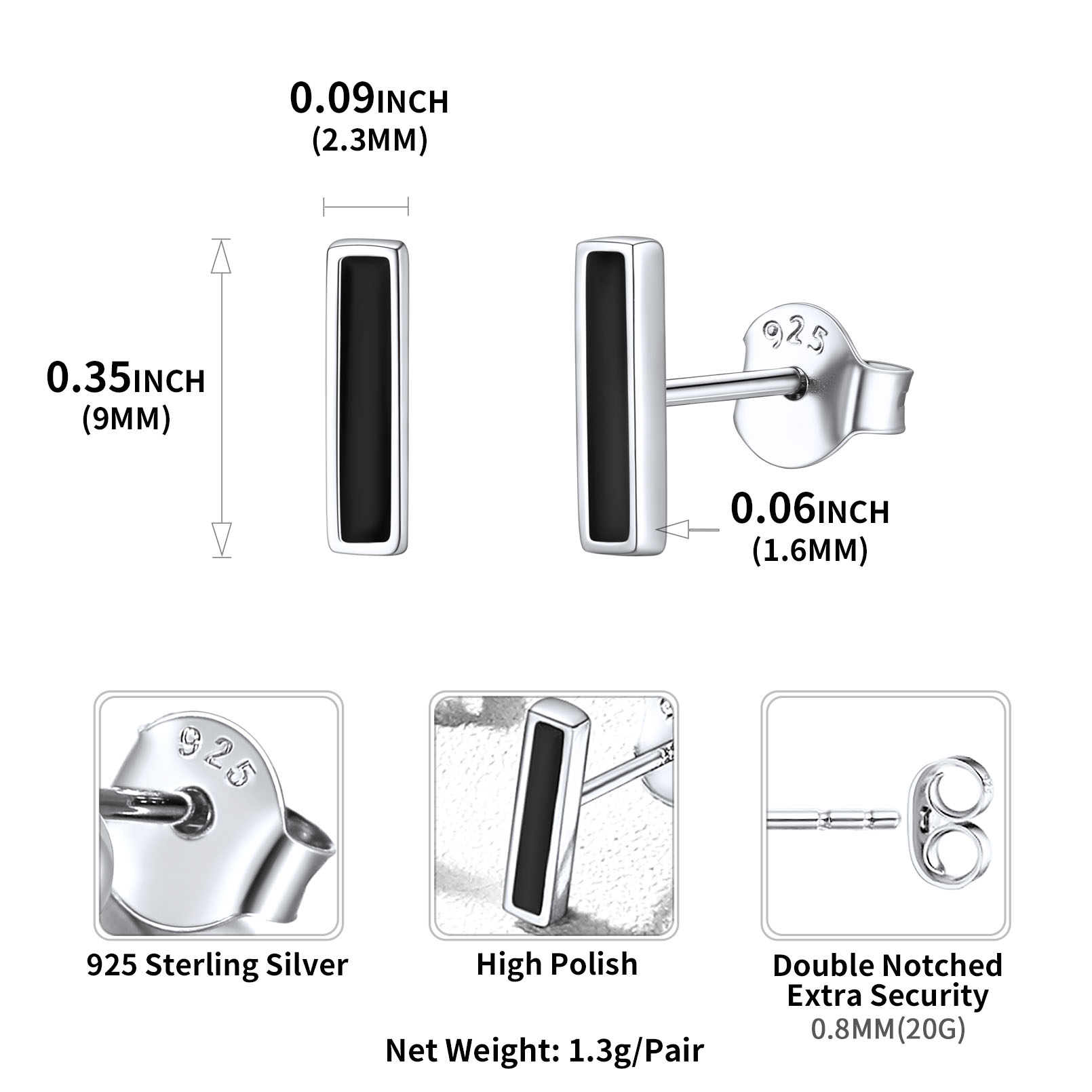 Sterling Silver ChicSilver 3D Initials Letter I Studs Earrings Details: Dimensions, Hypoallergenic, Push Back Finding