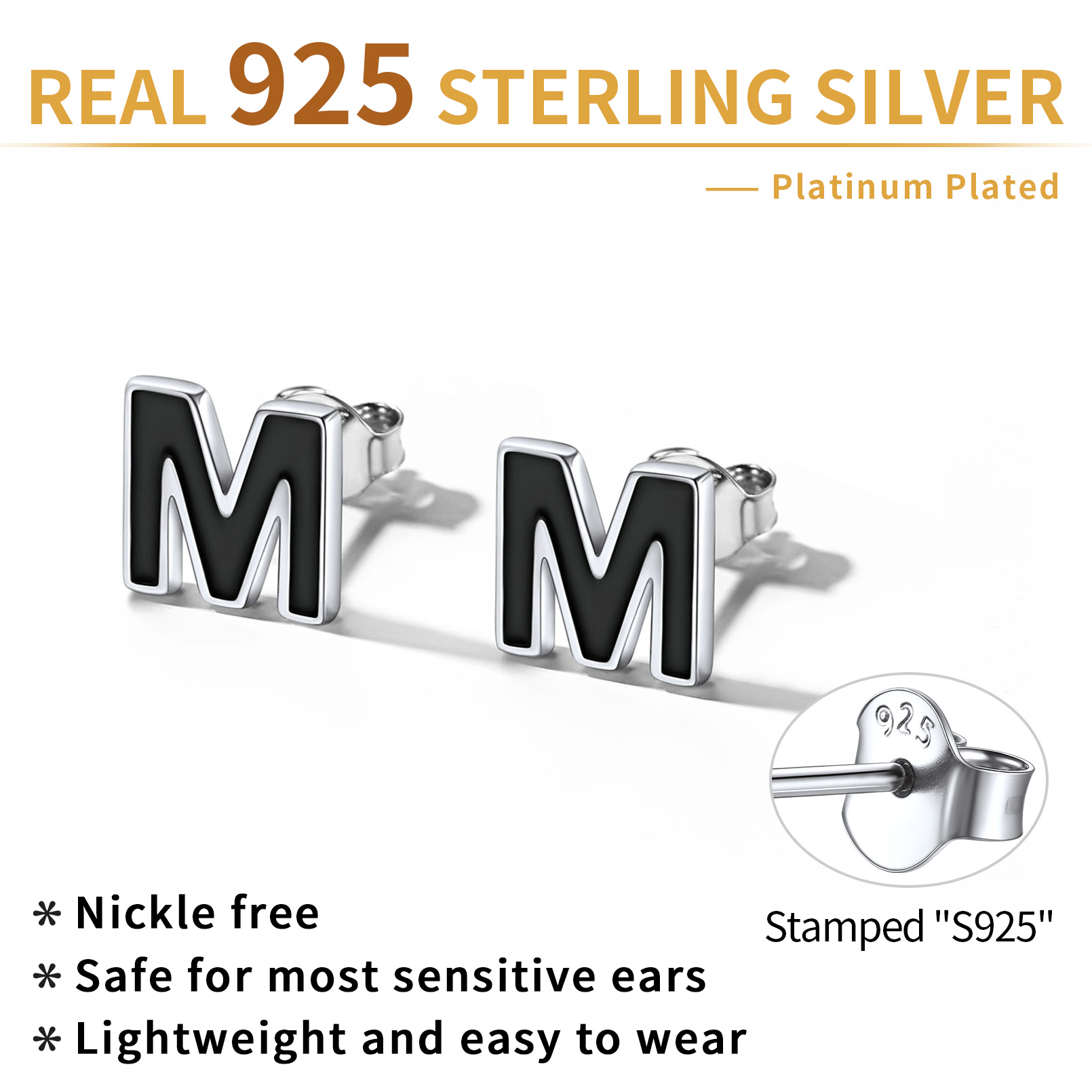 Sterling Silver ChicSilver 3D Initials Letter Studs Earrings