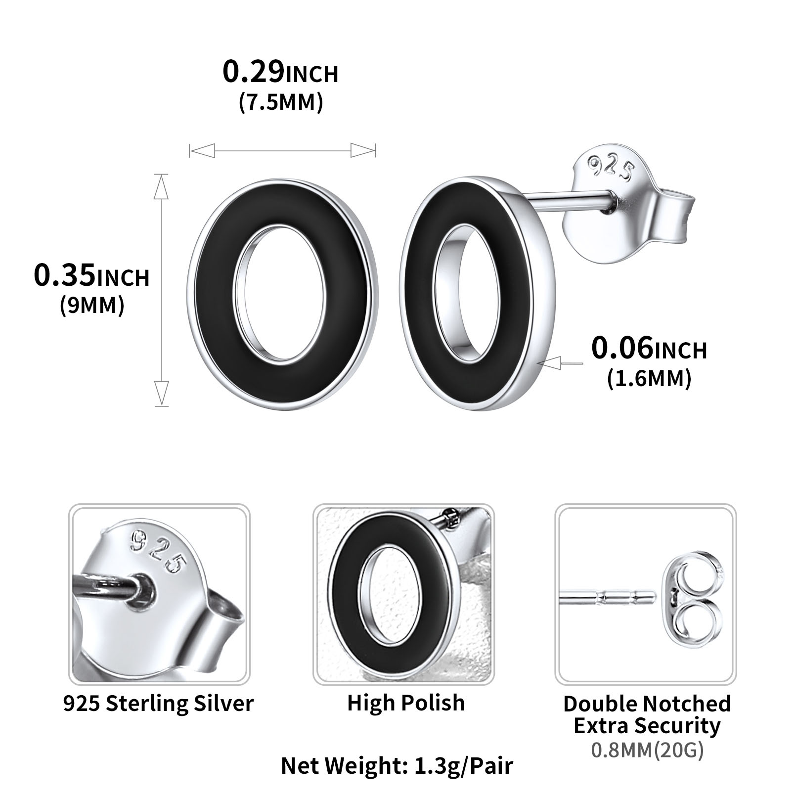 Sterling Silver ChicSilver 3D Initials Letter O Studs Earrings Details: Dimensions, Hypoallergenic, Push Back Finding