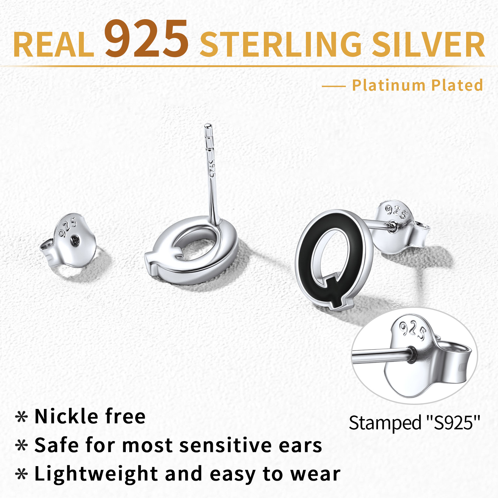 Sterling Silver ChicSilver 3D Initials Letter Studs Earrings