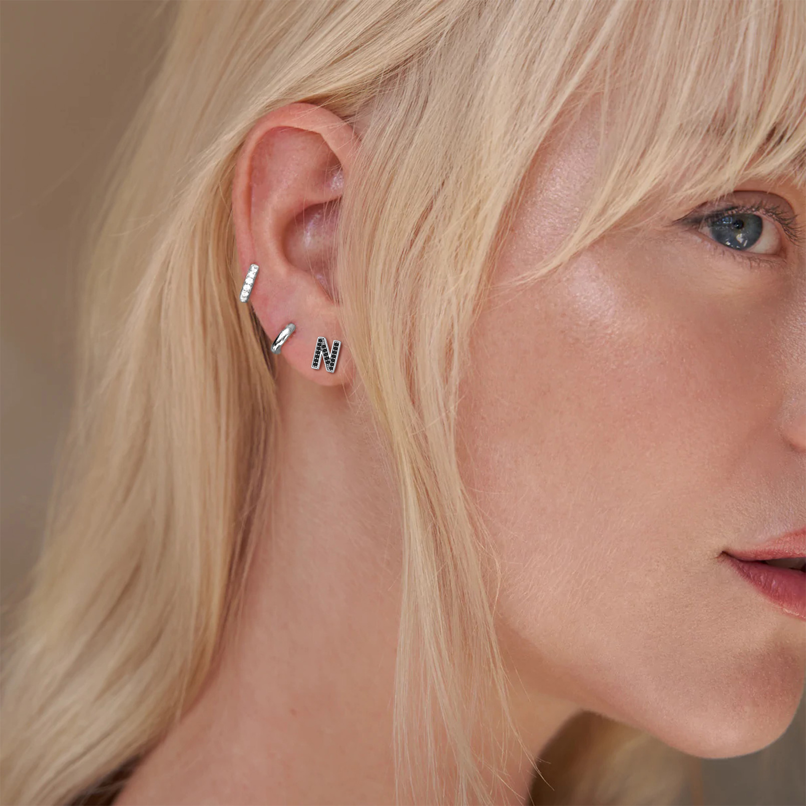 Dainty Black Cubic Zirconia Initial Alphabet Stud Earrings for Women, Ladies, girlfriend, wife