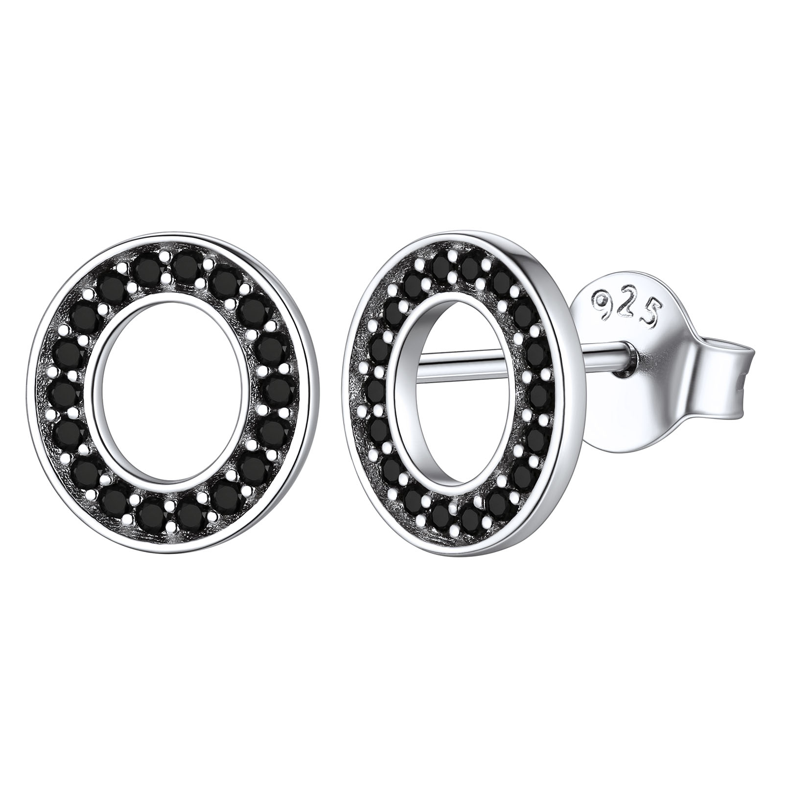 Dainty Black Cubic Zirconia Initial Alphabet Stud Earrings
