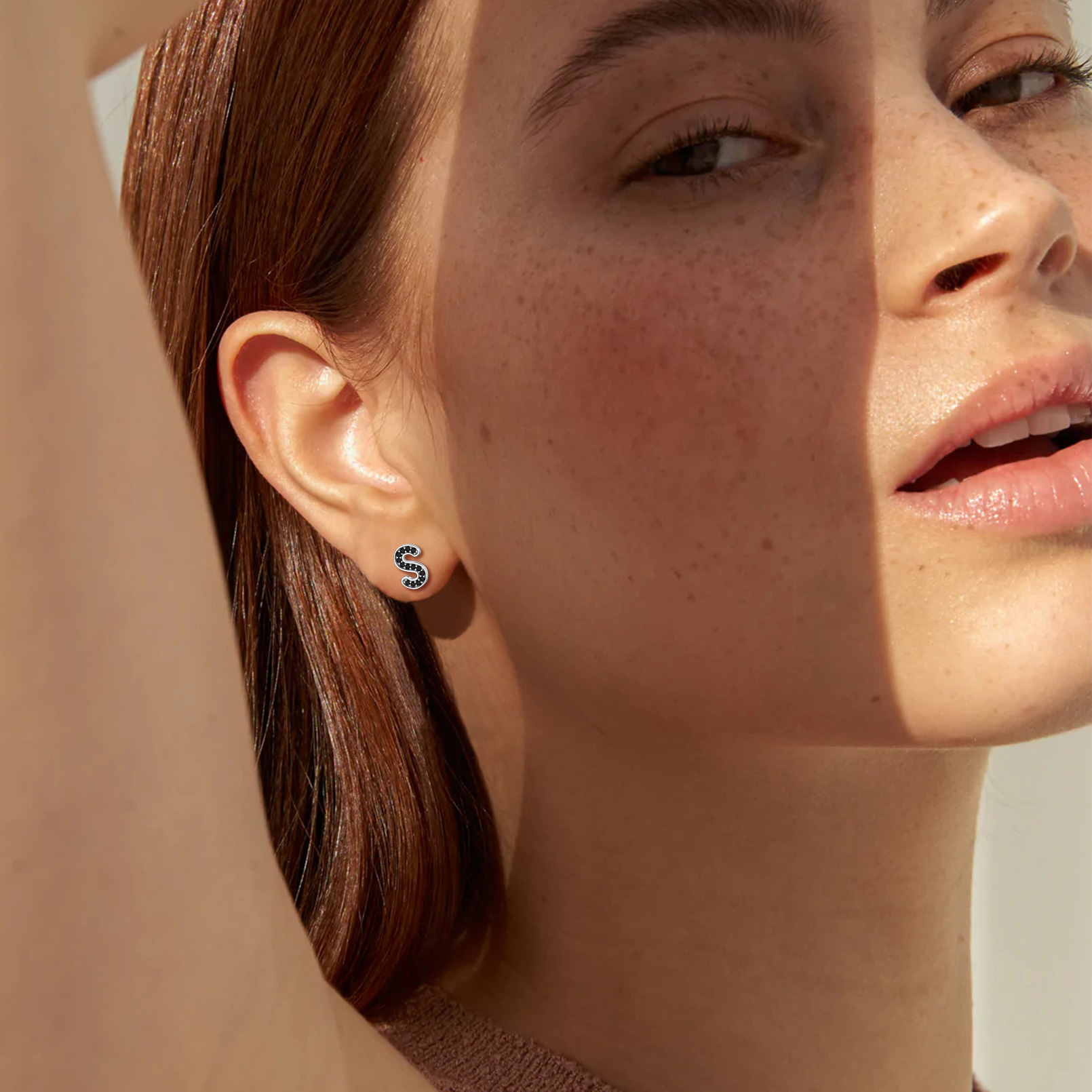 Dainty Black Cubic Zirconia Initial Alphabet Stud Earrings for Women, Ladies, girlfriend, wife