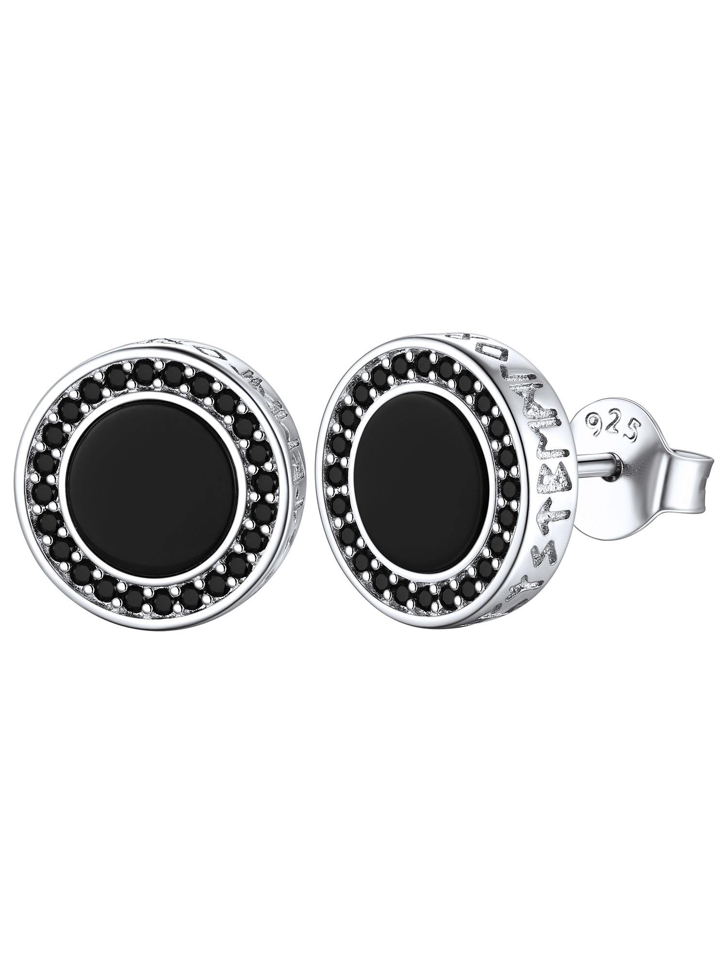 Black Onyx Viking Rune with Small Black Cubic Zirconia Stud Earrings