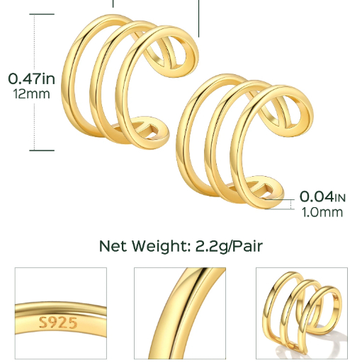 Sterling Silver Minimalist Clip On Earrings for Women