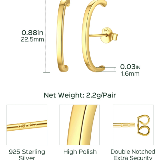Sterling Silver C-Shape Studs Earrings Stud Earrings for Her