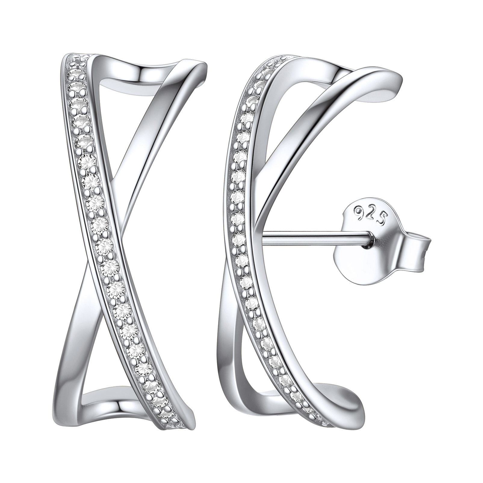 Sterling Silver  Cross X Zircon Stud Earrings for Her