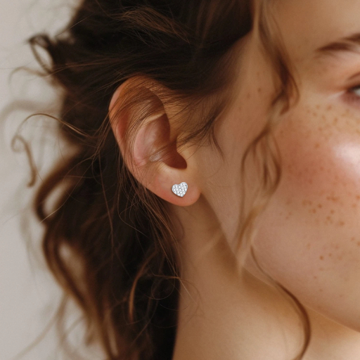 Sterling Silver 7mm Heart Stud Earrings for Women
