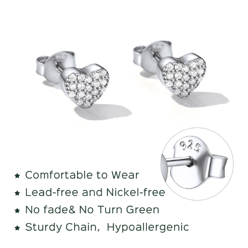 Sterling Silver 7mm Heart Stud Earrings for Women