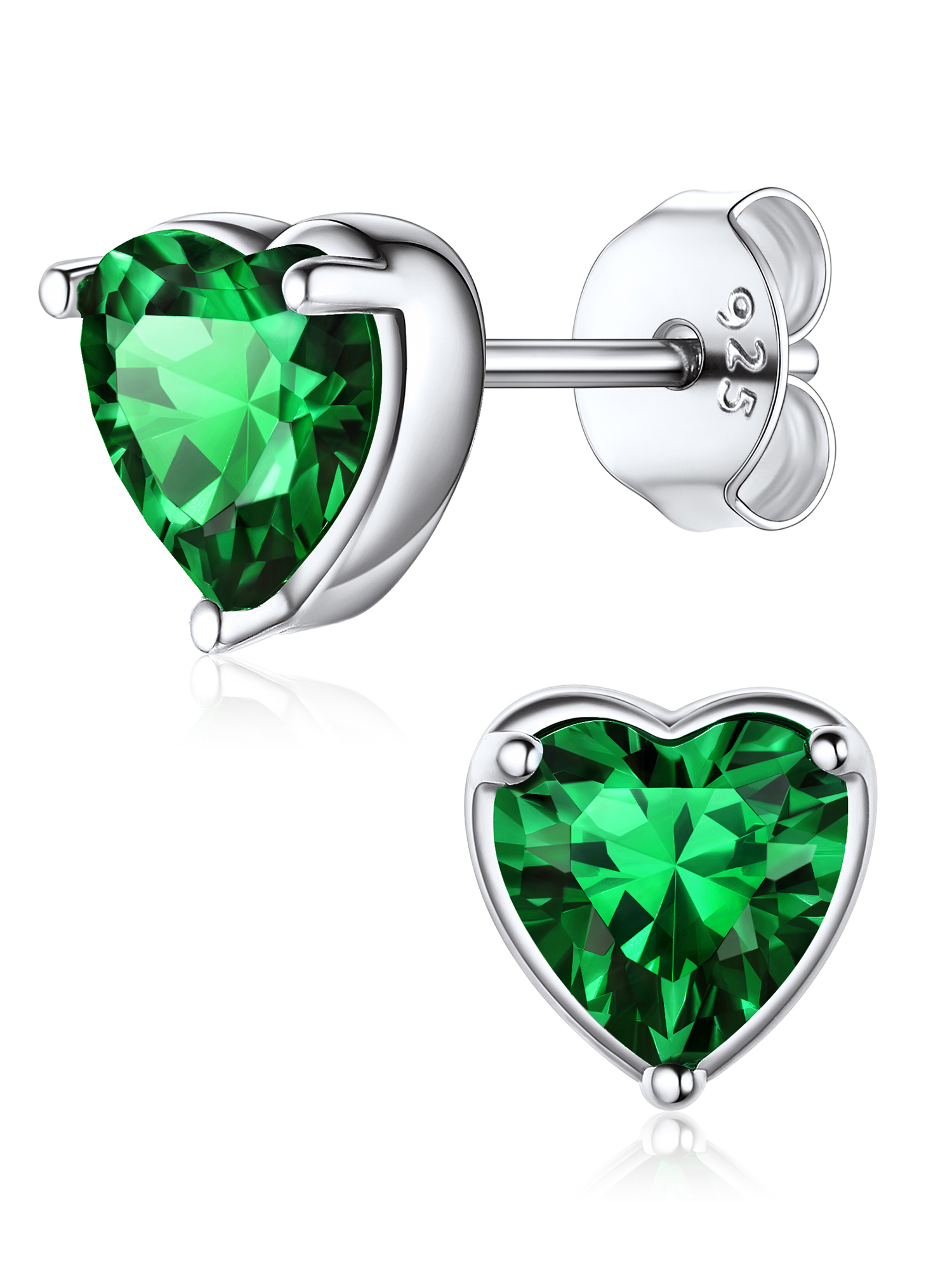 Sparkling Heart Cut Birthstone & Cubic Zirconia May Diamond Earring Studs