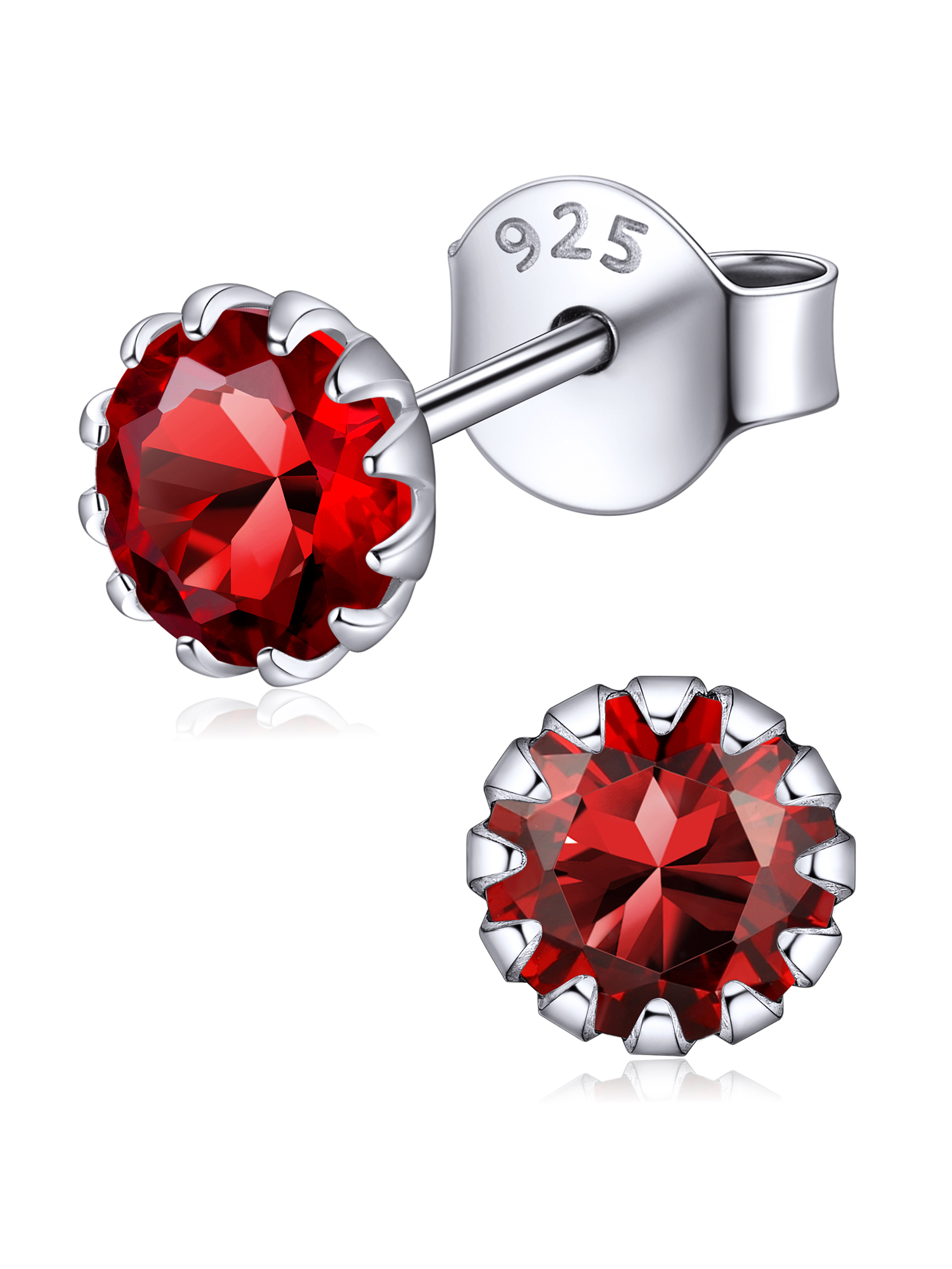 Round Cut Birthstone Stud Earrings for Ladies,  jan birthstone, Garnet birthstone, Capricorn Birthstone, Aquarius Birthstone, sterling silver jewelry, gift idea