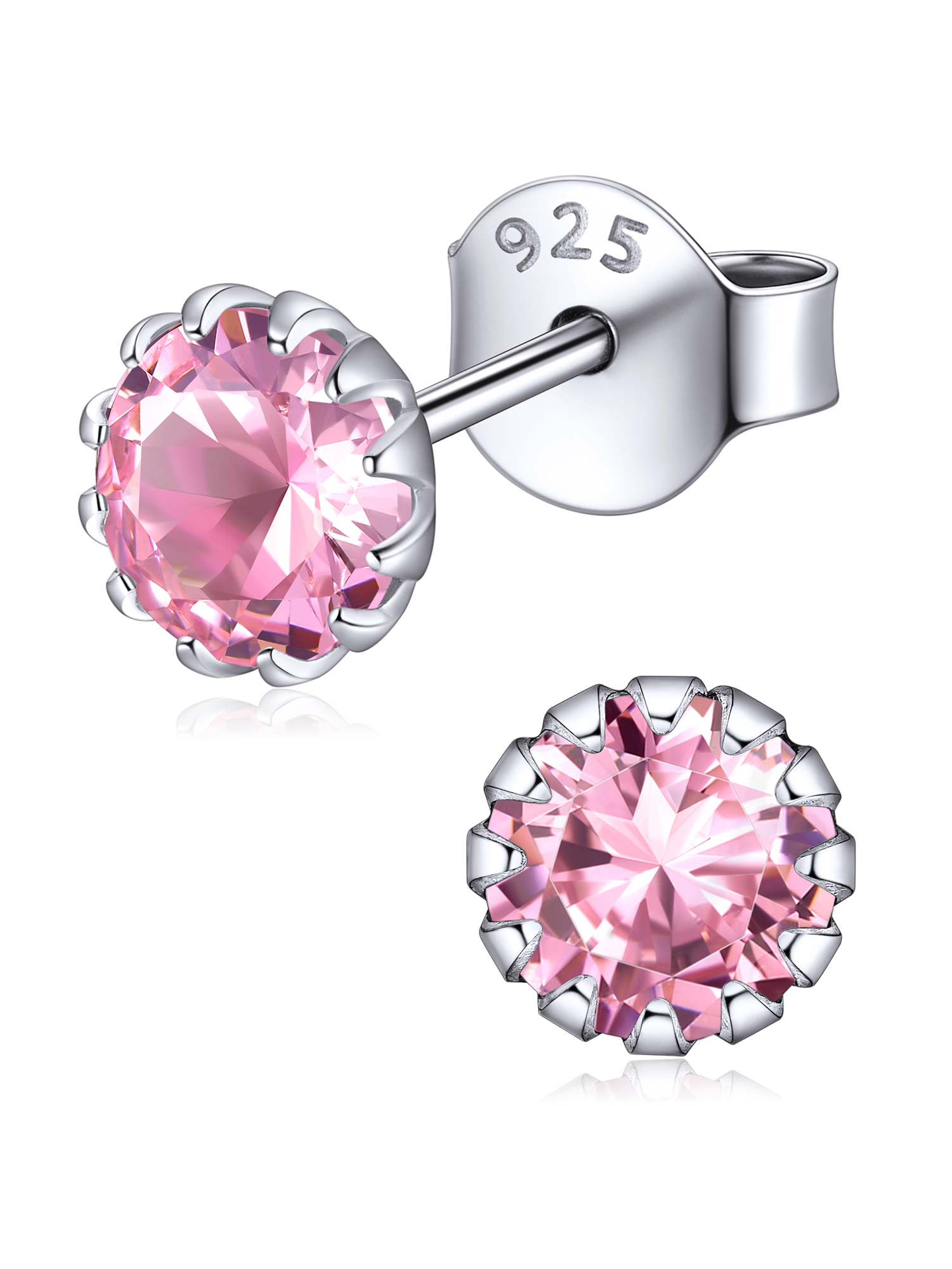 Round Cut Birthstone Stud Earrings for Ladies,  september birthstone, october birthstone, Pink Tourmaline Jewelry, Libra Birthstone, Scorpio Birthstone, sterling silver Jewelry, gift idea