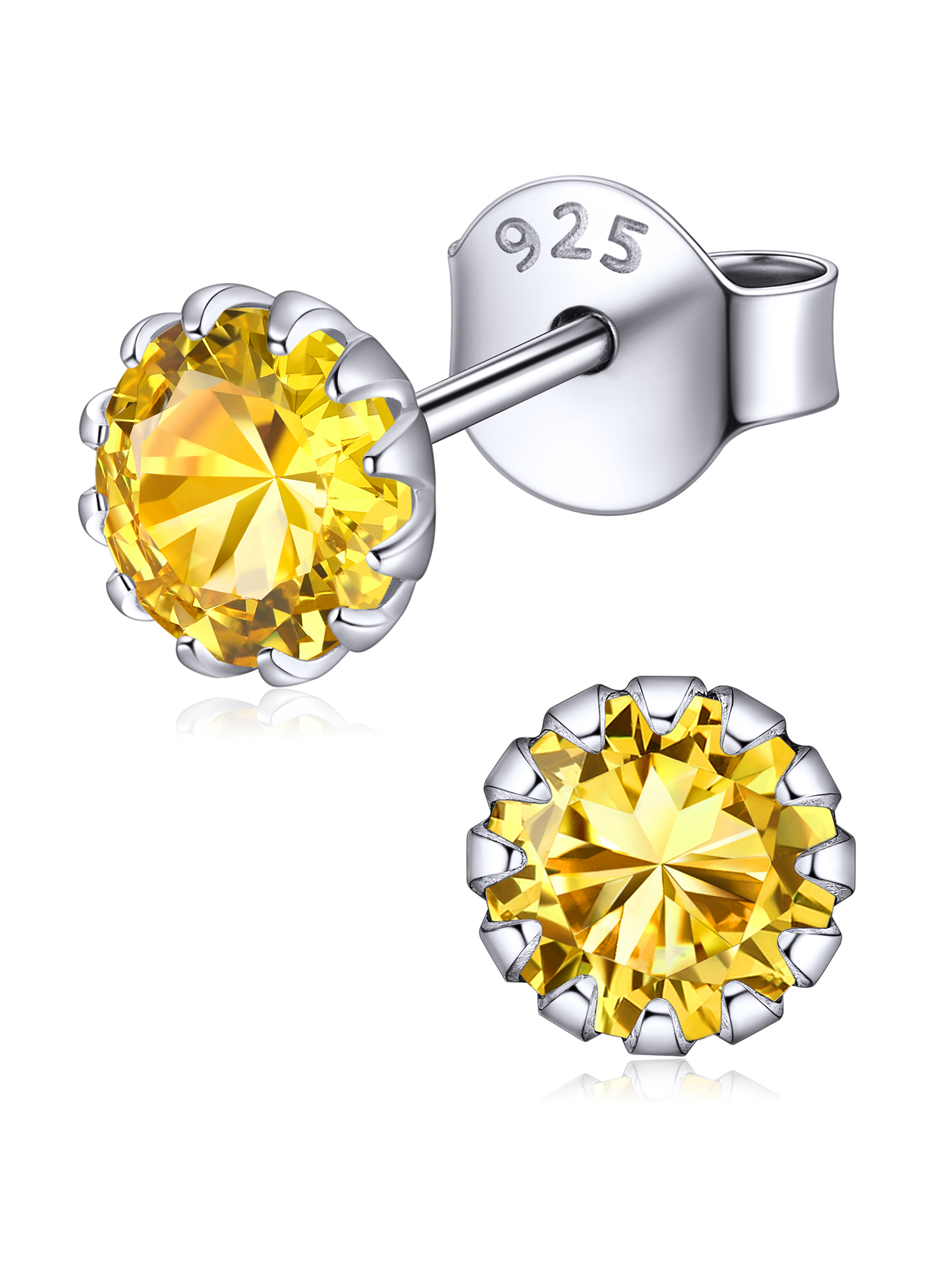 Round Cut Birthstone Stud Earrings for Ladies, November birthstone, Citrine Jewelry, Scorpio Birthstone, Sagittarius Birthstone, sterling silver jewelry, memorial gift, gift idea