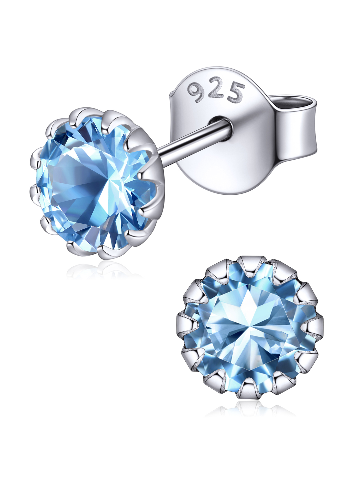 Round Cut Birthstone Stud Earrings for Ladies,  jan birthstone, march birthstone, Aquamarine Pendant, Pisces Birthstone, Aries Birthstone, sterling silver jewelry, gift idea