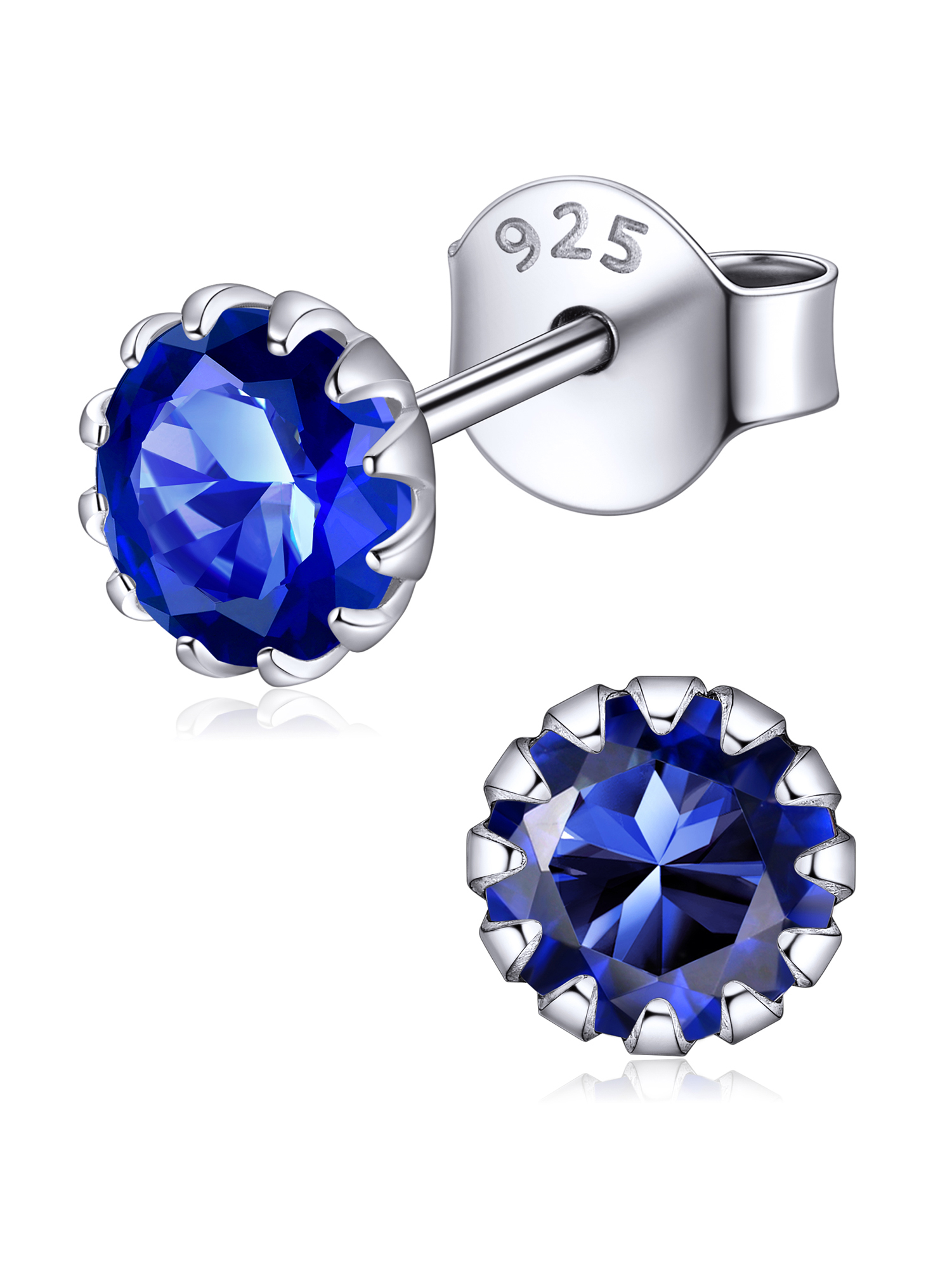 Round Cut Birthstone Stud Earrings for Ladies,  september birthstone, Sapphire Jewelry, Virgo Birthstone, Libra Birthstone, sterling silver jewelry, gift idea