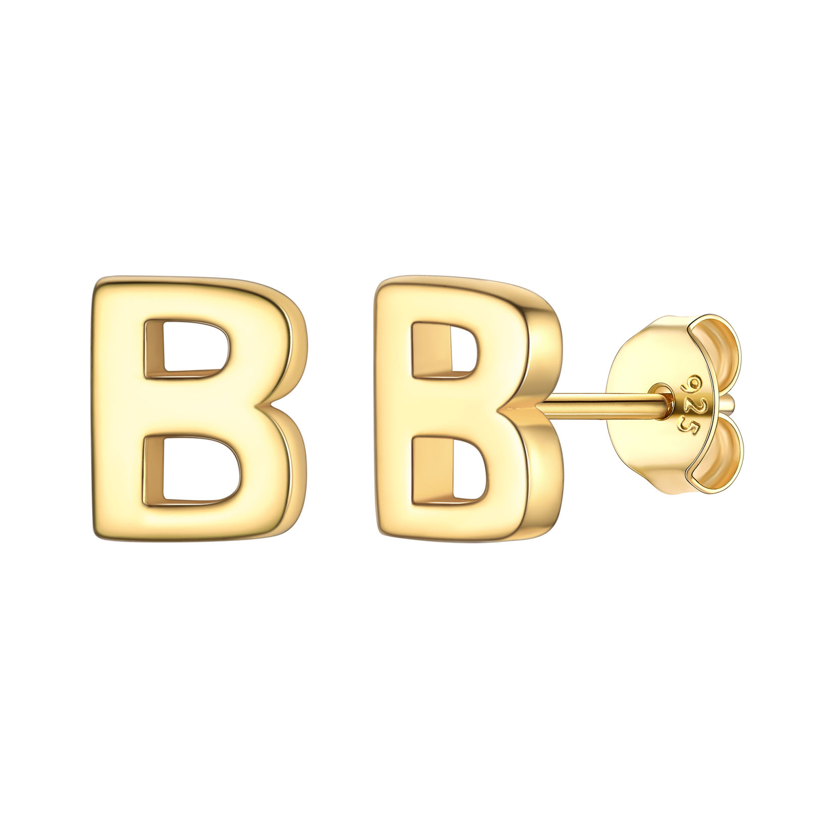 B-Gold ChicSilver Hypoallergenic Initial Letter Earrings Studs, sterling silver jewlery, 925 sterling silver earrings, Initial Earrings, gift idea,  A to Z  jewelry