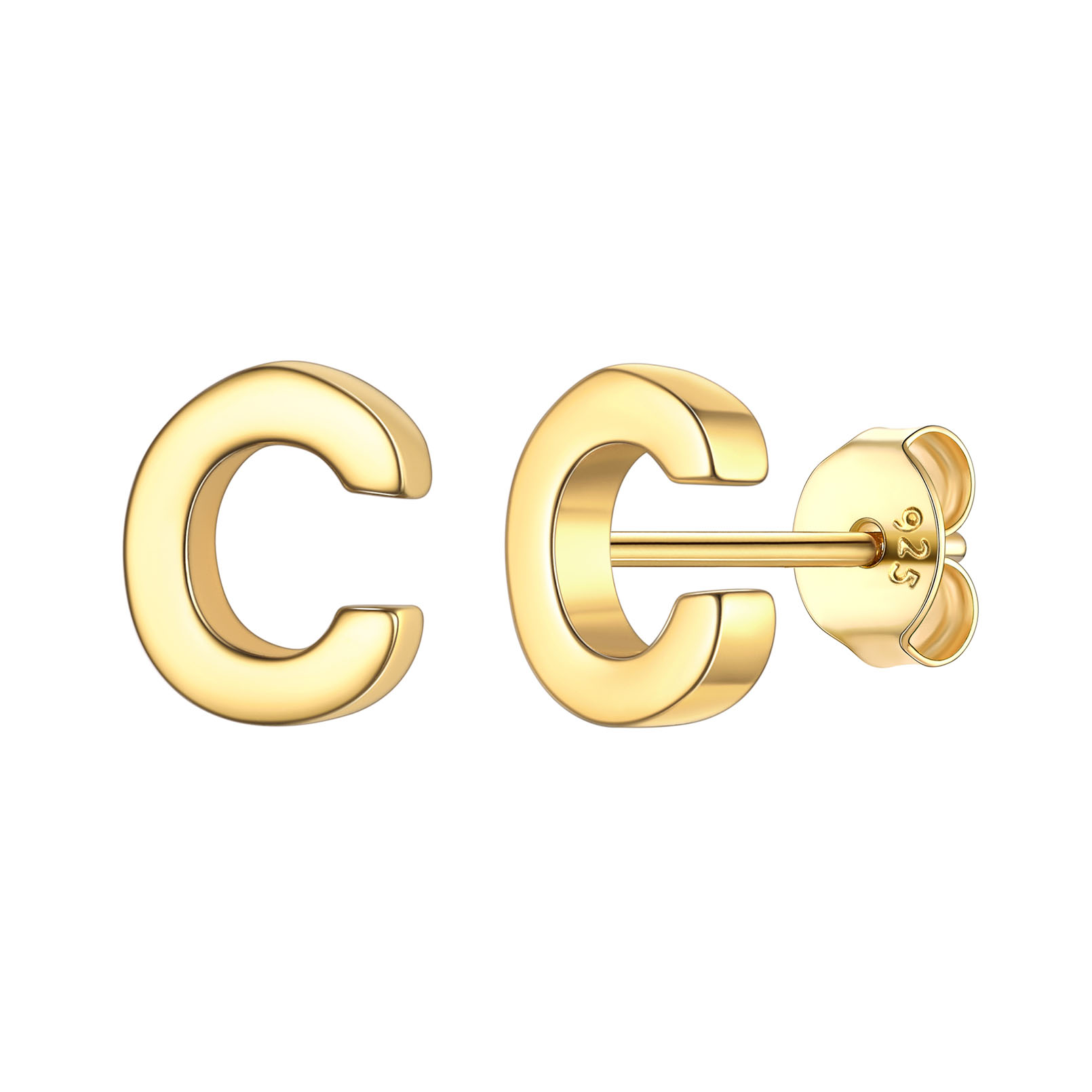 C-Gold ChicSilver Hypoallergenic Initial Letter Earrings Studs, sterling silver jewlery, 925 sterling silver earrings, Initial Earrings, gift idea,  A to Z  jewelry