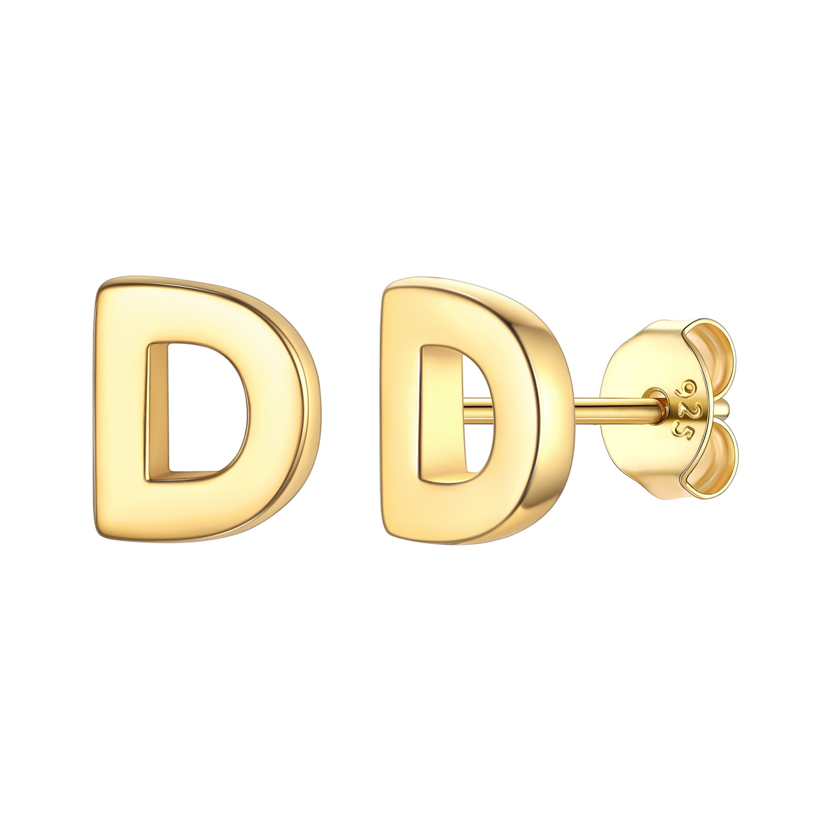 D-Gold ChicSilver Hypoallergenic Initial Letter Earrings Studs, sterling silver jewlery, 925 sterling silver earrings, Initial Earrings, gift idea,  A to Z  jewelry
