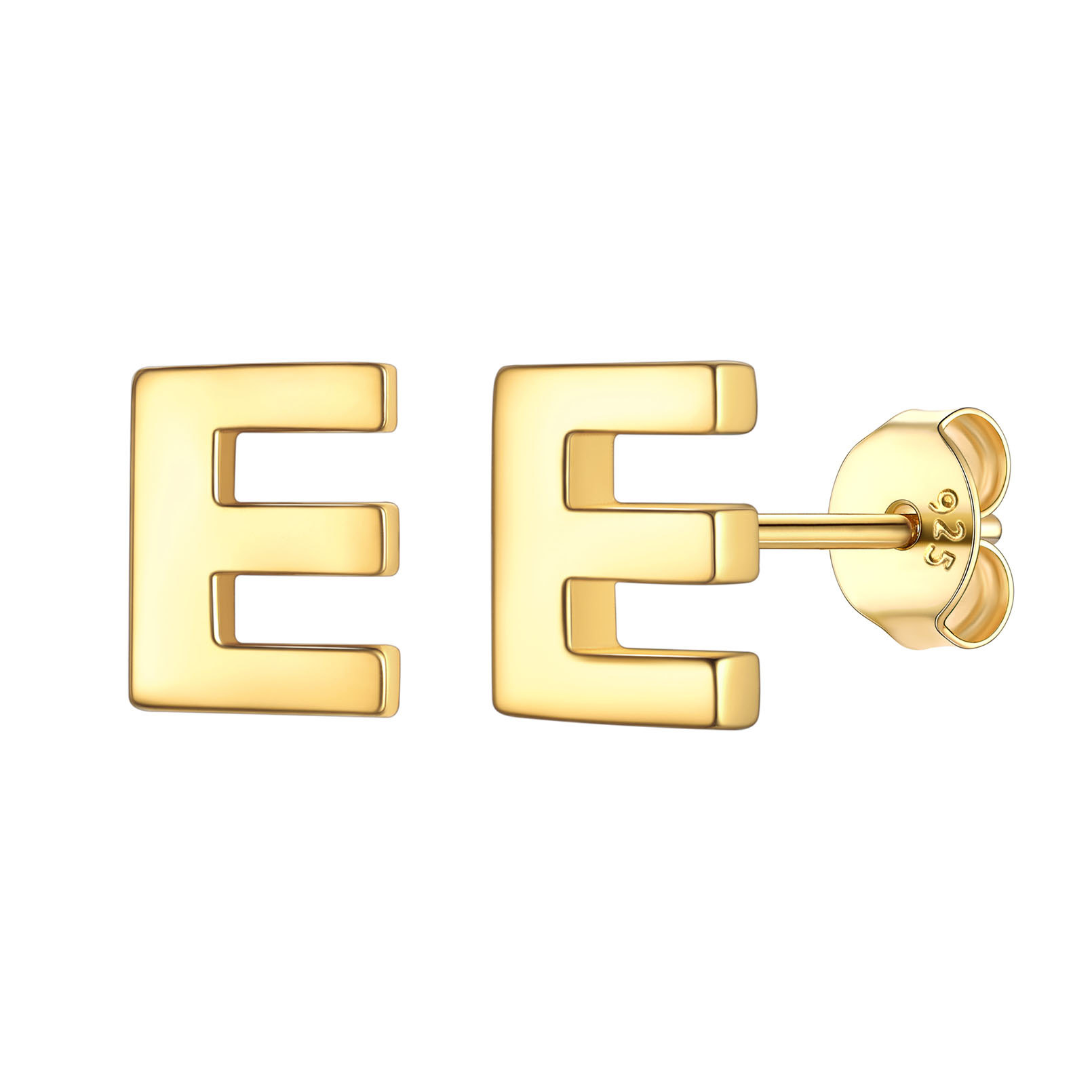 E-Gold ChicSilver Hypoallergenic Initial Letter Earrings Studs, sterling silver jewlery, 925 sterling silver earrings, Initial Earrings, gift idea,  A to Z  jewelry