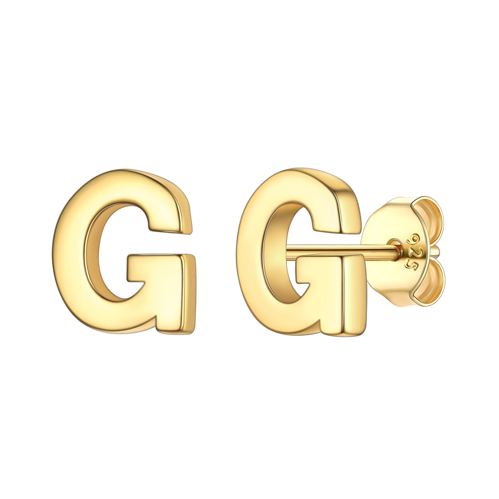 G-Gold ChicSilver Hypoallergenic Initial Letter Earrings Studs, sterling silver jewlery, 925 sterling silver earrings, Initial Earrings, gift idea,  A to Z  jewelry