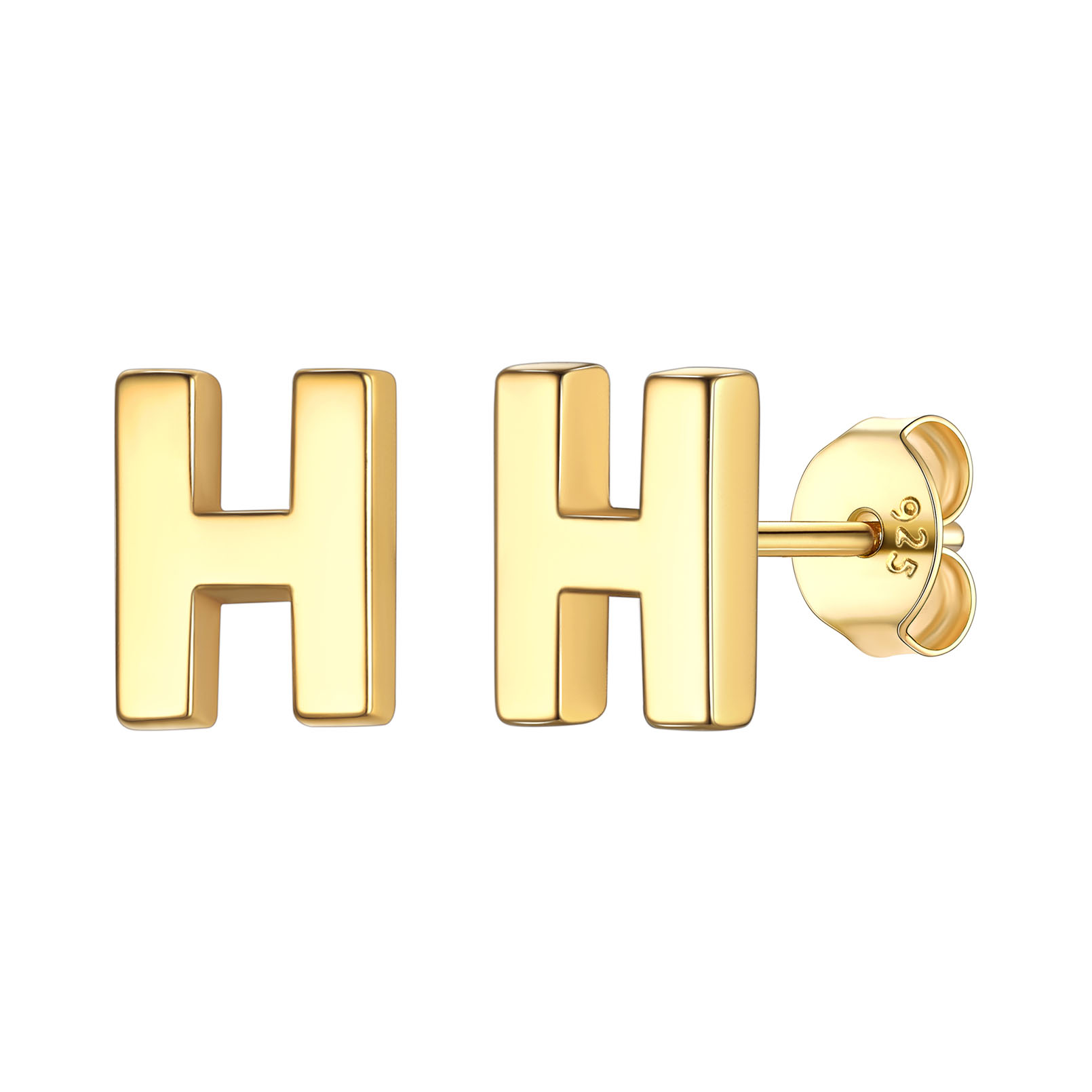H-Gold ChicSilver Hypoallergenic Initial Letter Earrings Studs, sterling silver jewlery, 925 sterling silver earrings, Initial Earrings, gift idea,  A to Z  jewelry