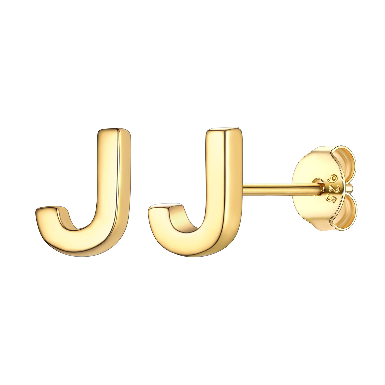 J-Gold-ChicSilver Hypoallergenic Initial Letter Earrings Studs, sterling silver jewlery, 925 sterling silver earrings, Initial Earrings, gift idea,  A to Z  jewelry