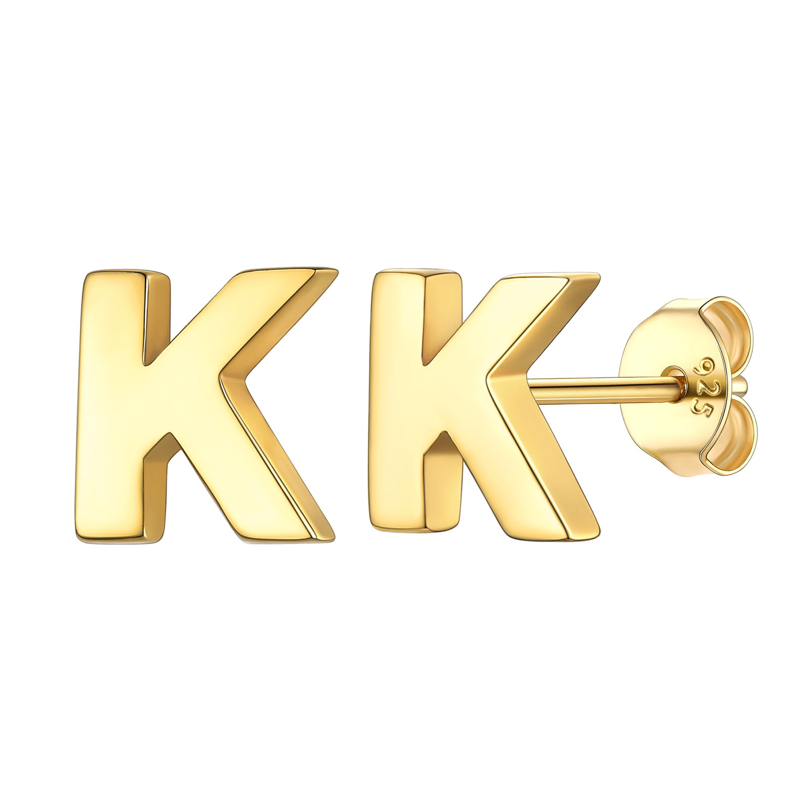 K-Gold-ChicSilver Hypoallergenic Initial Letter Earrings Studs, sterling silver jewlery, 925 sterling silver earrings, Initial Earrings, gift idea,  A to Z  jewelry