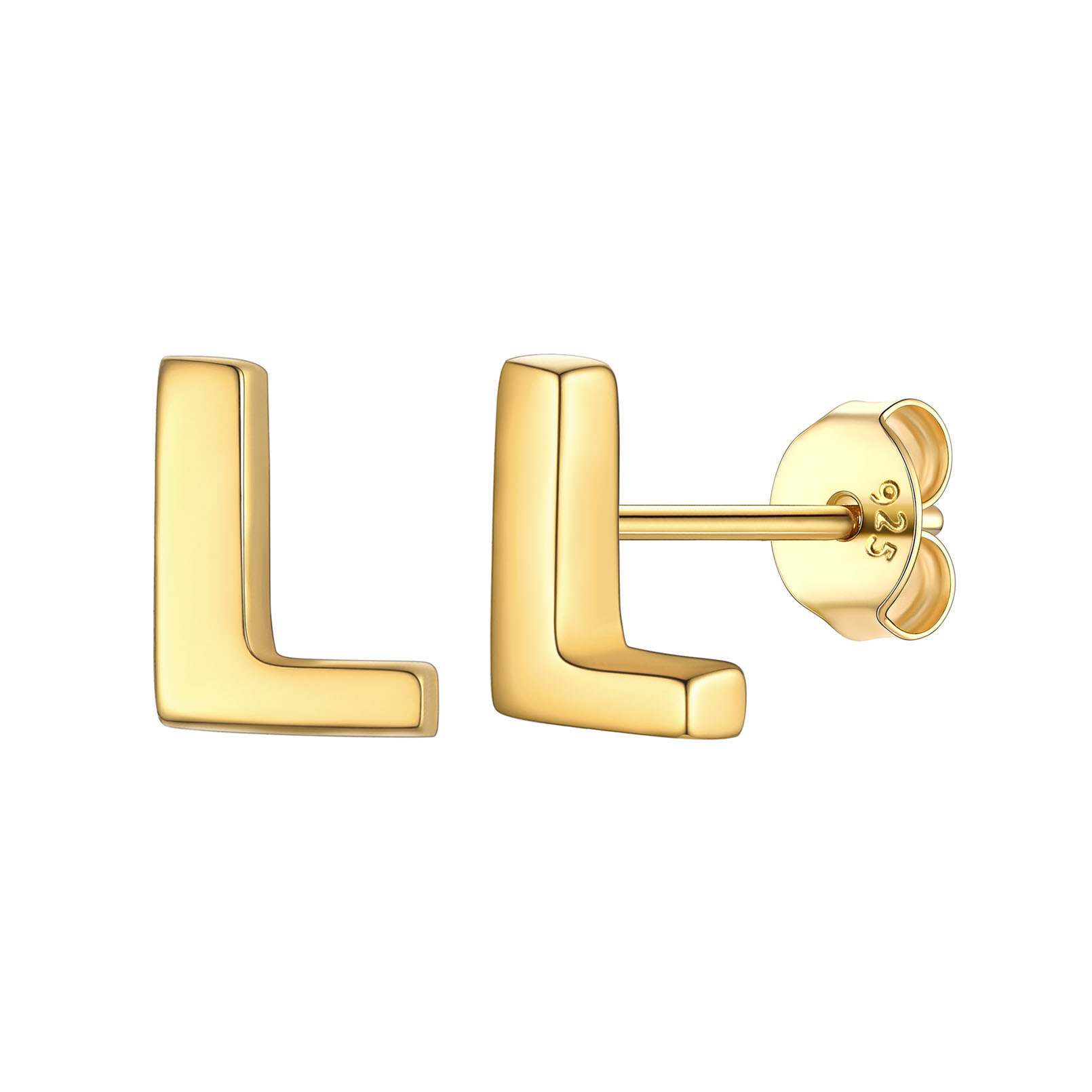 L-Gold-ChicSilver Hypoallergenic Initial Letter Earrings Studs, sterling silver jewlery, 925 sterling silver earrings, Initial Earrings, gift idea,  A to Z  jewelry