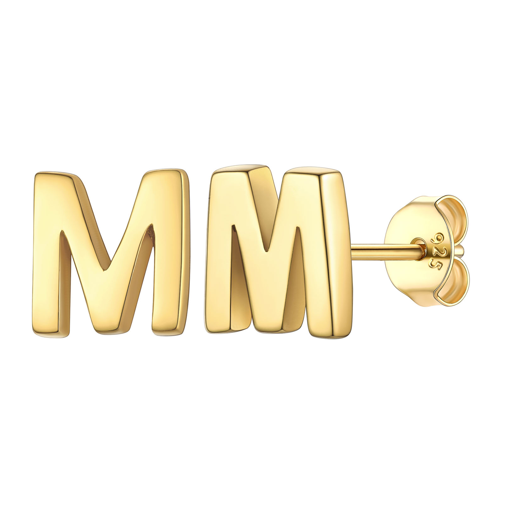 M-Gold-ChicSilver Hypoallergenic Initial Letter Earrings Studs, sterling silver jewlery, 925 sterling silver earrings, Initial Earrings, gift idea,  A to Z  jewelry